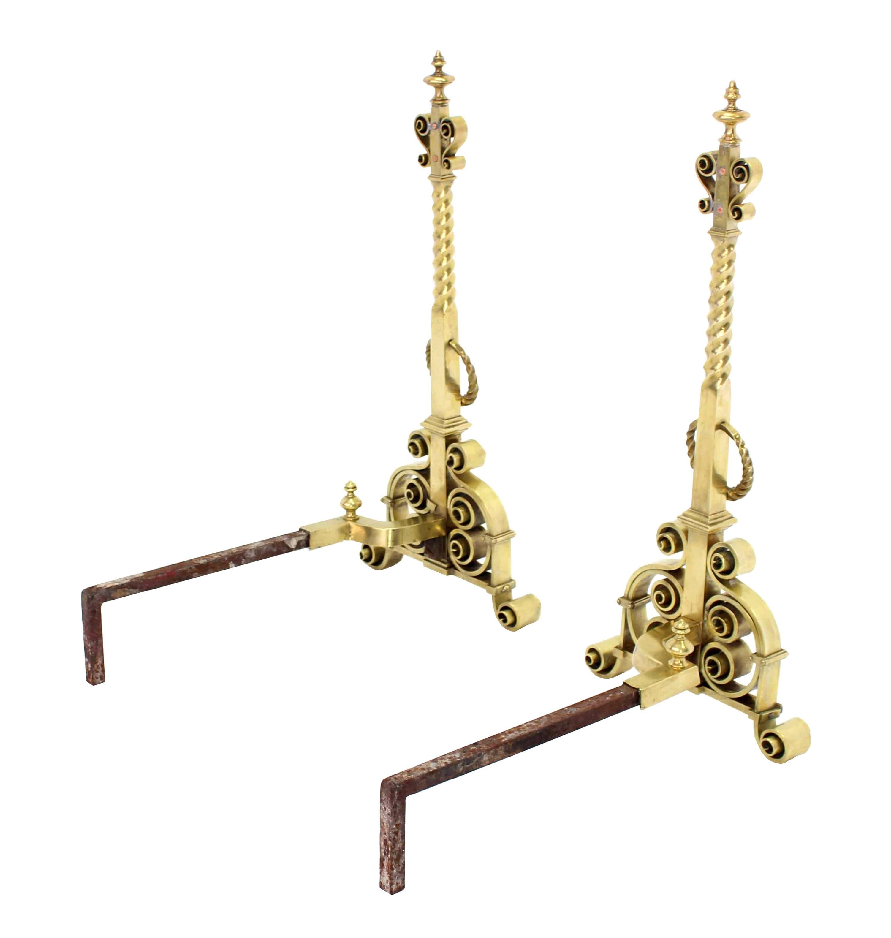 Pair of Heavy Brass or Bronze Andirons For Sale 1