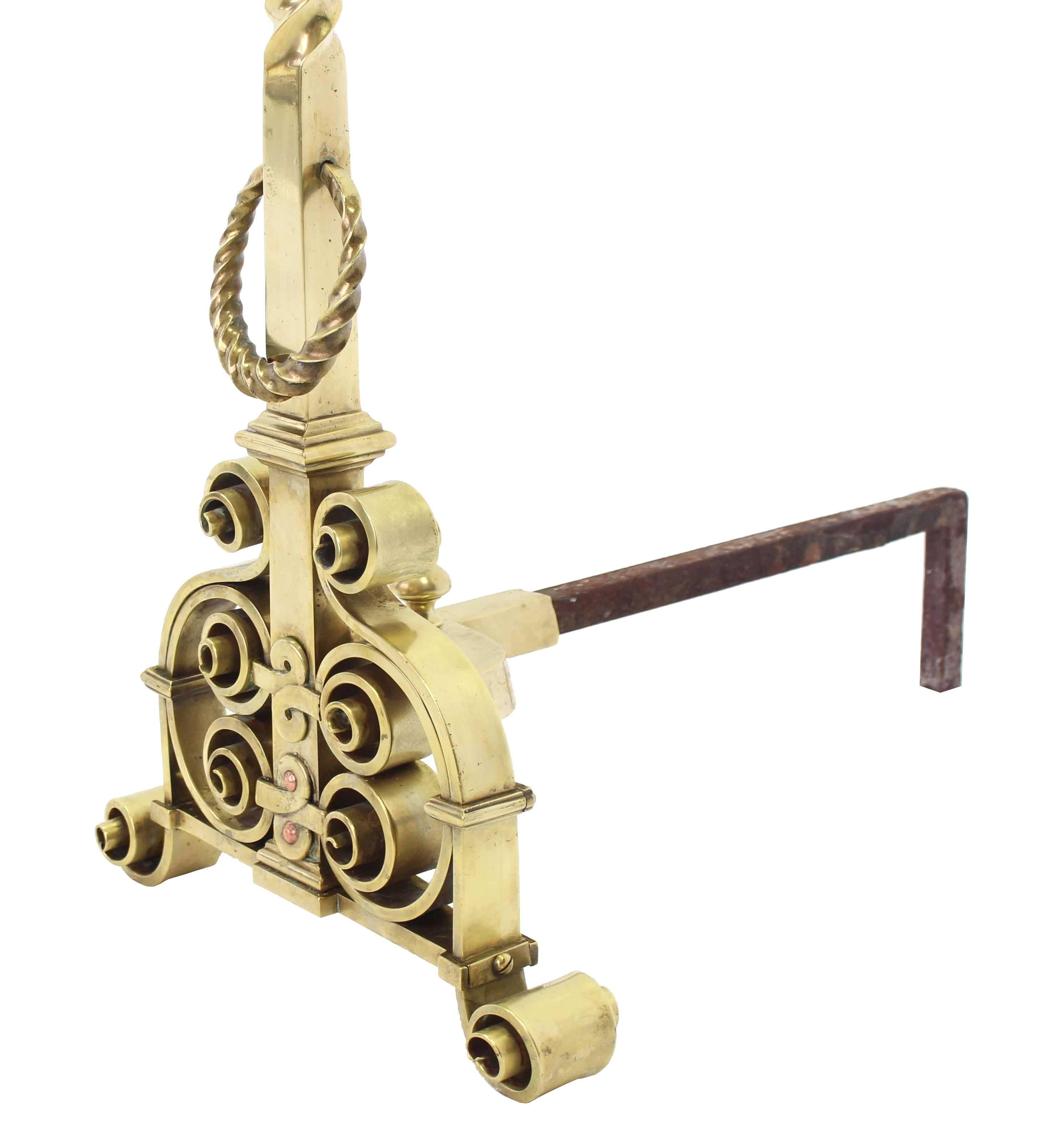Pair of Heavy Brass or Bronze Andirons For Sale 2