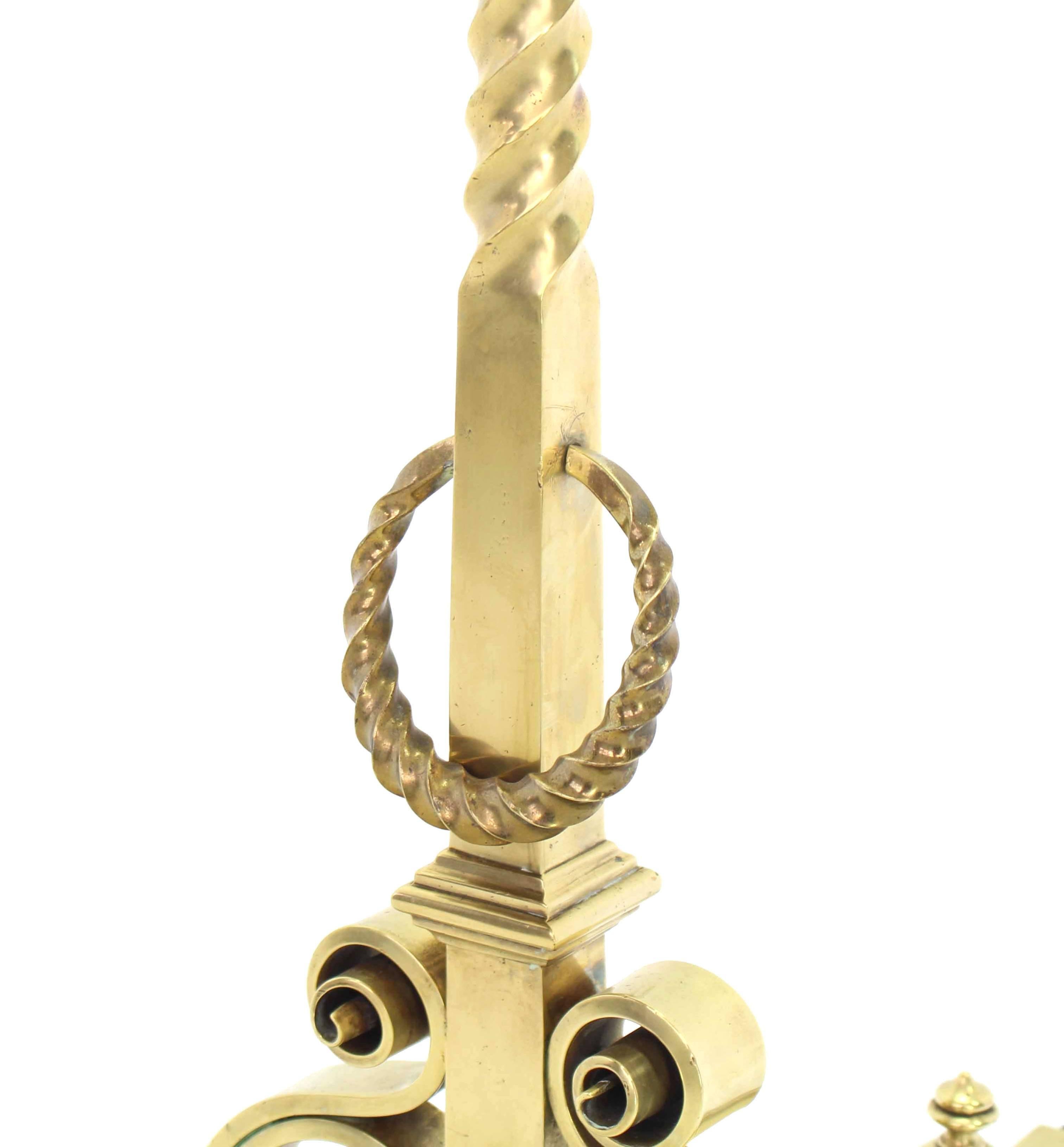 20th Century Pair of Heavy Brass or Bronze Andirons For Sale