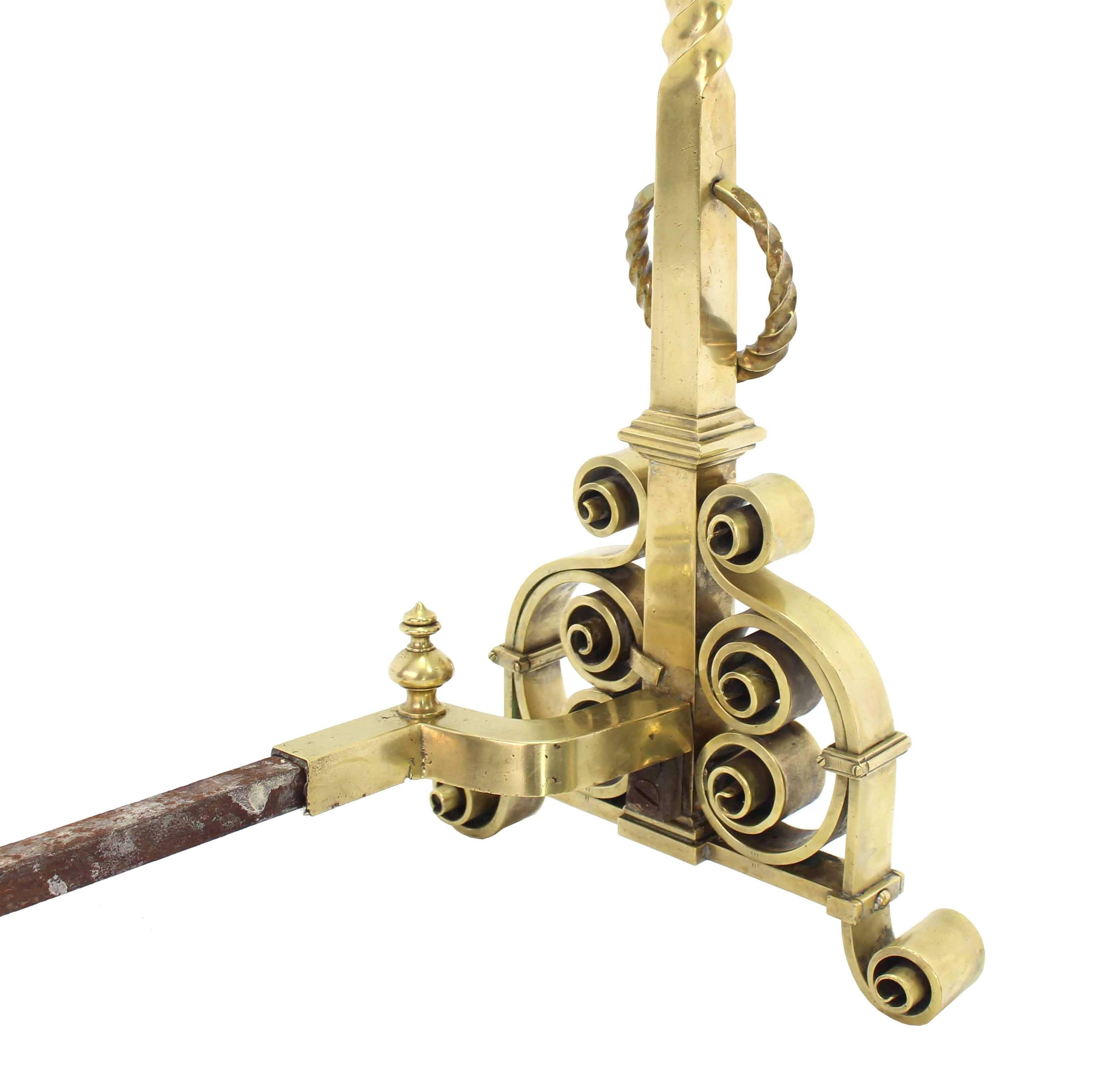 Pair of Heavy Brass or Bronze Andirons For Sale 3