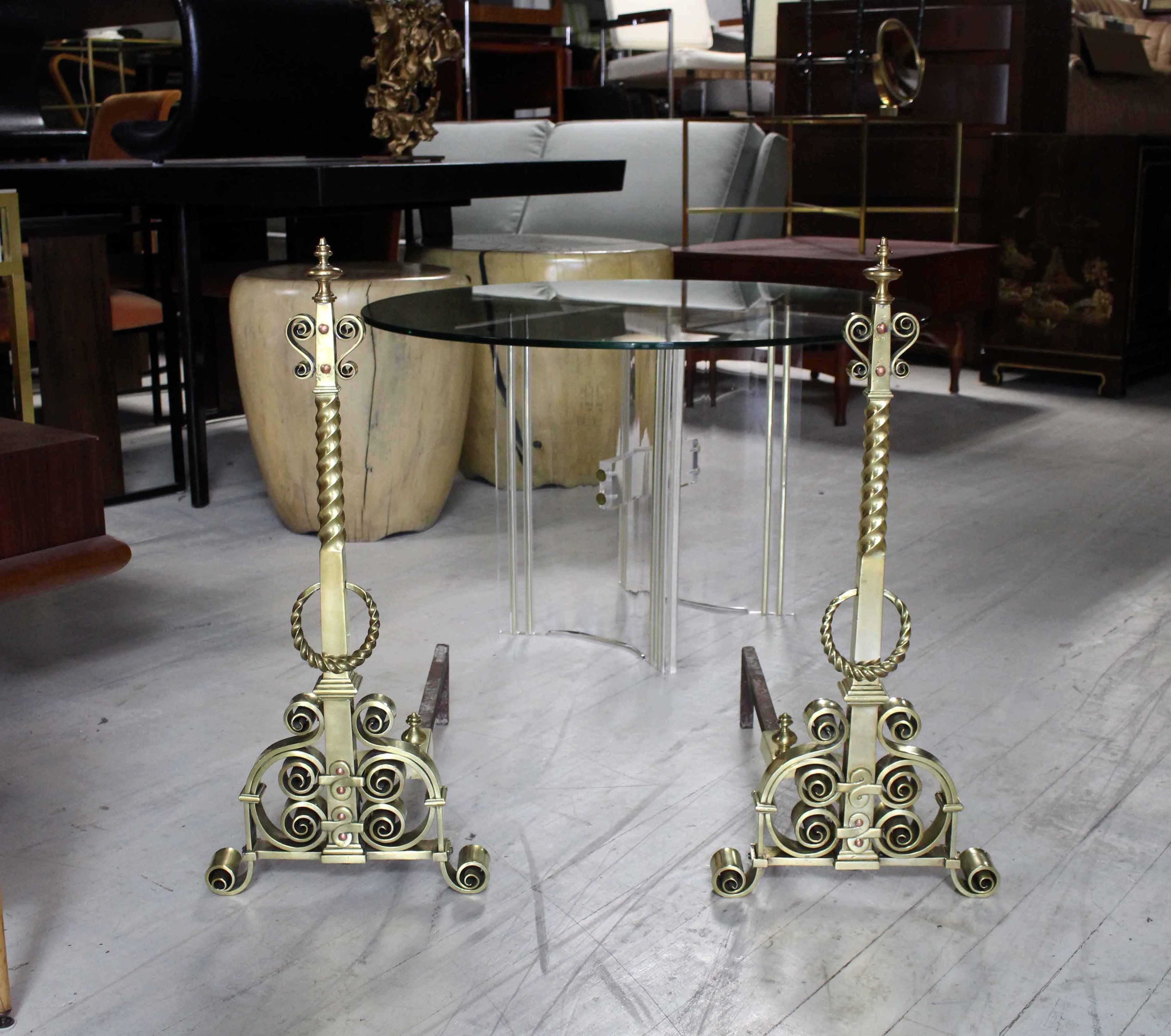 Pair of Heavy Brass or Bronze Andirons For Sale 4