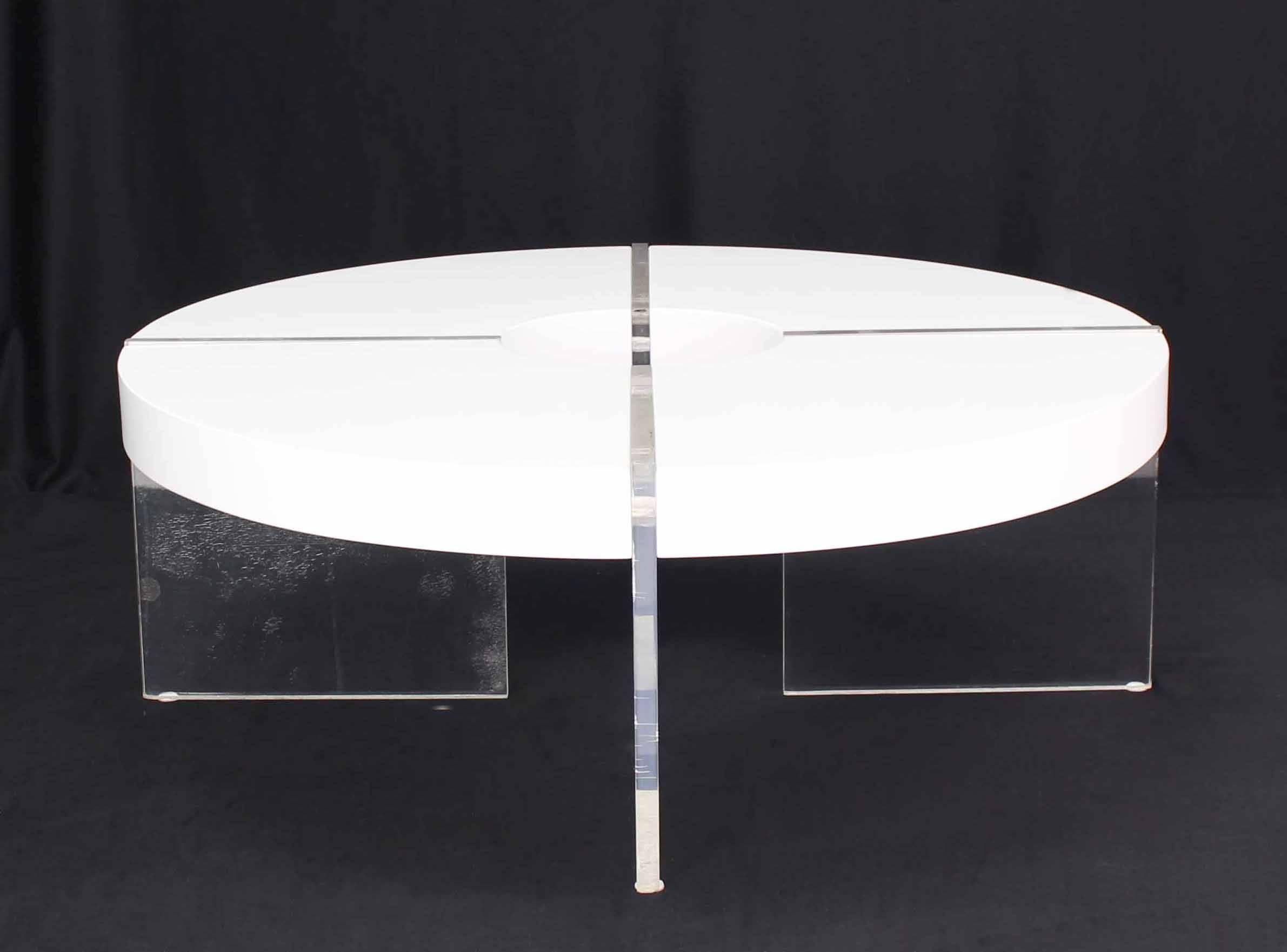 Lacquered Round Circle White Lacquer Lucite Coffee Table