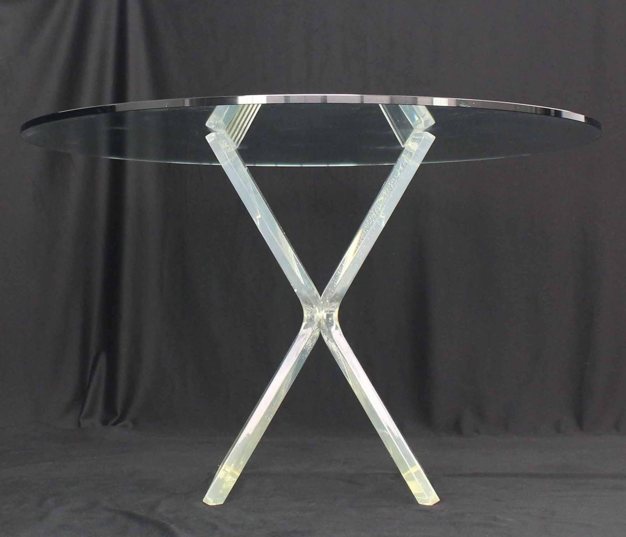 Mid-Century Modern Lucite X-Base Base Gueridon Center Dining Table For Sale