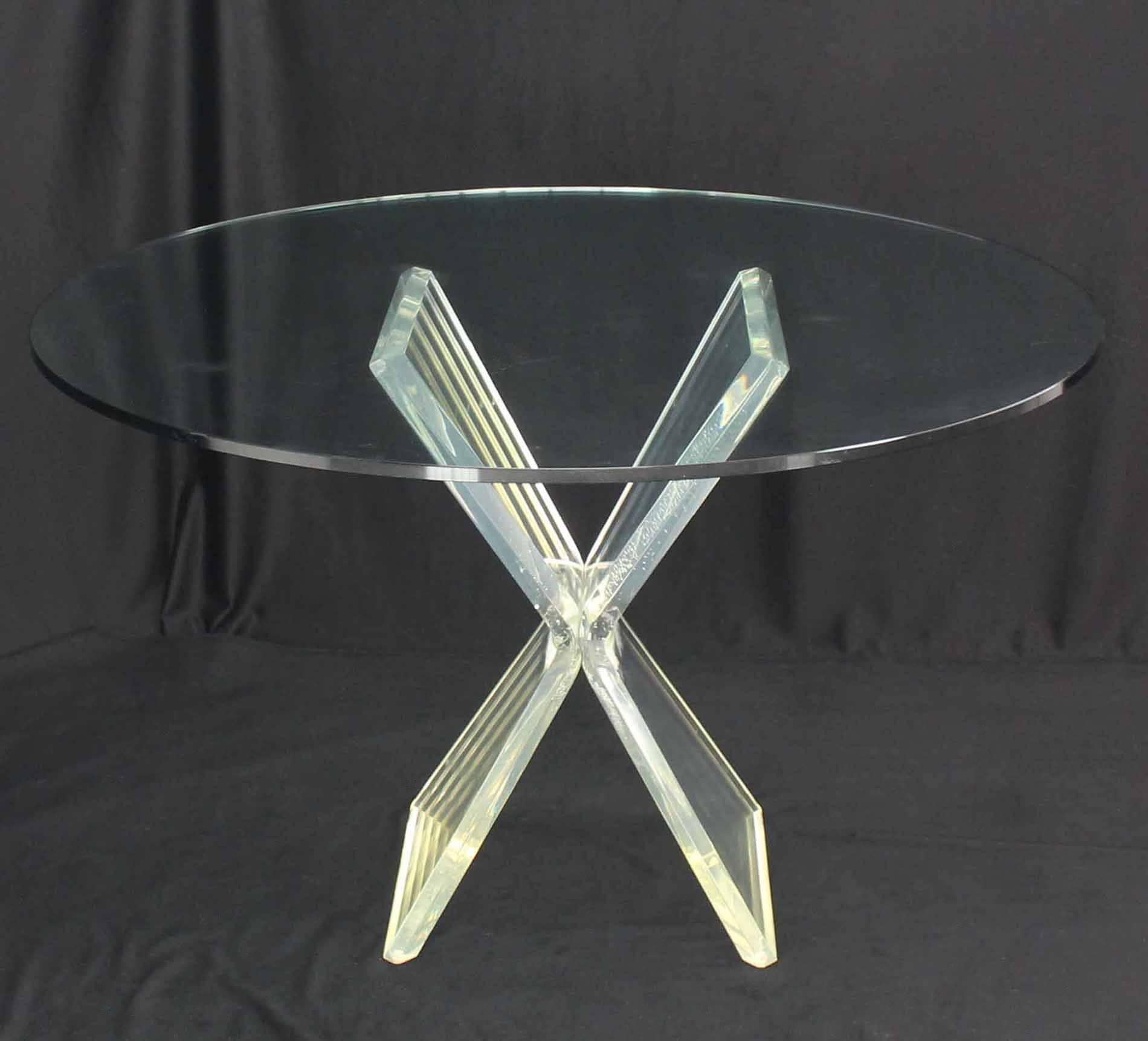 Polished Lucite X-Base Base Gueridon Center Dining Table For Sale
