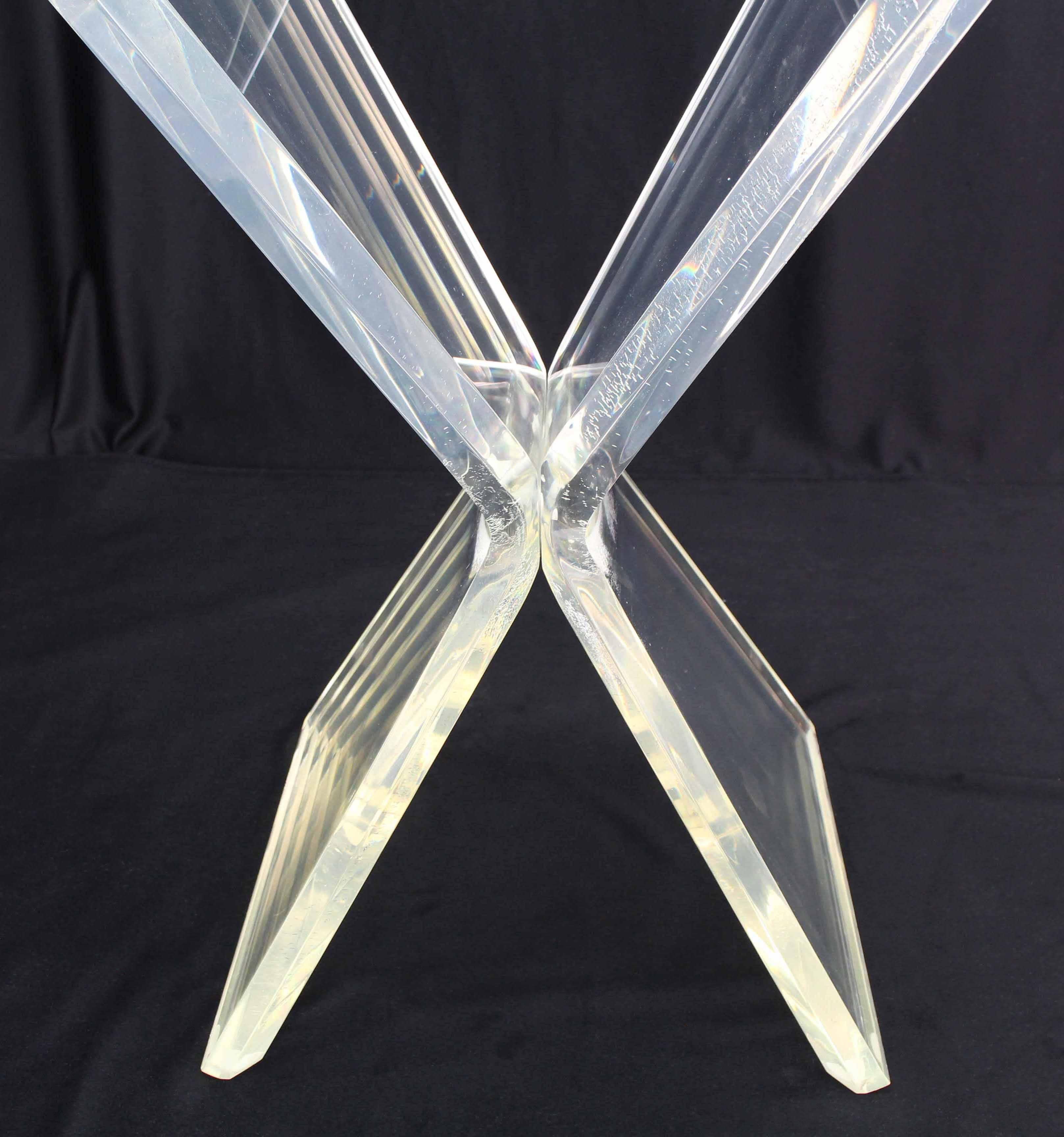20th Century Lucite X-Base Base Gueridon Center Dining Table For Sale