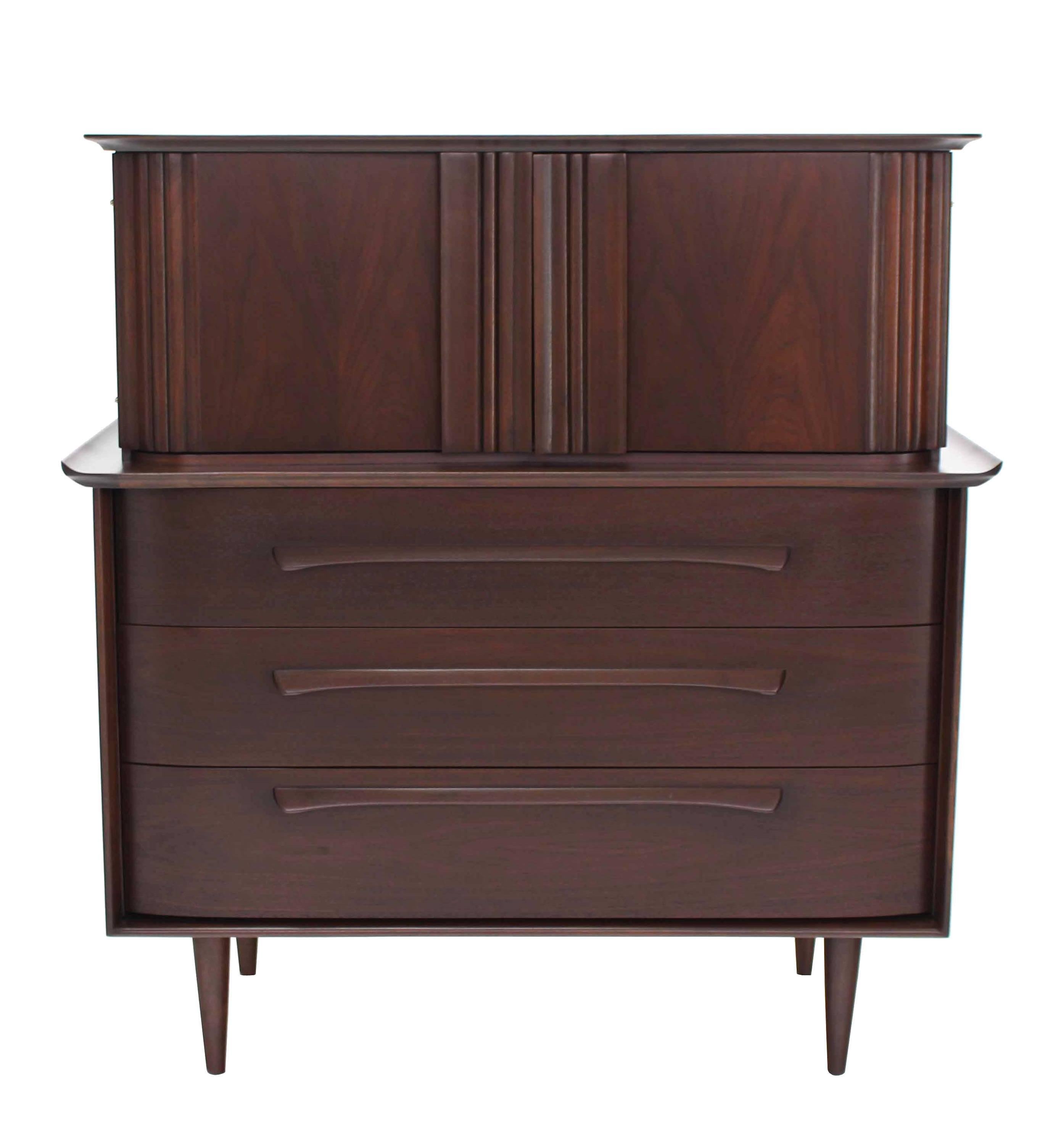 American Mid Century Modern Walnut High Chest Dresser