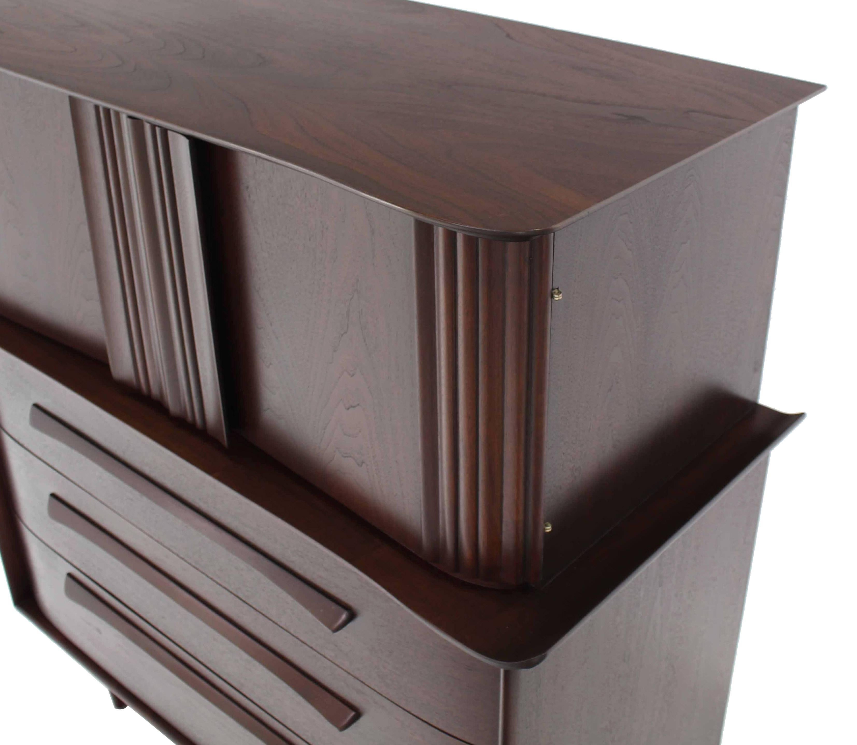 Lacquered Mid Century Modern Walnut High Chest Dresser
