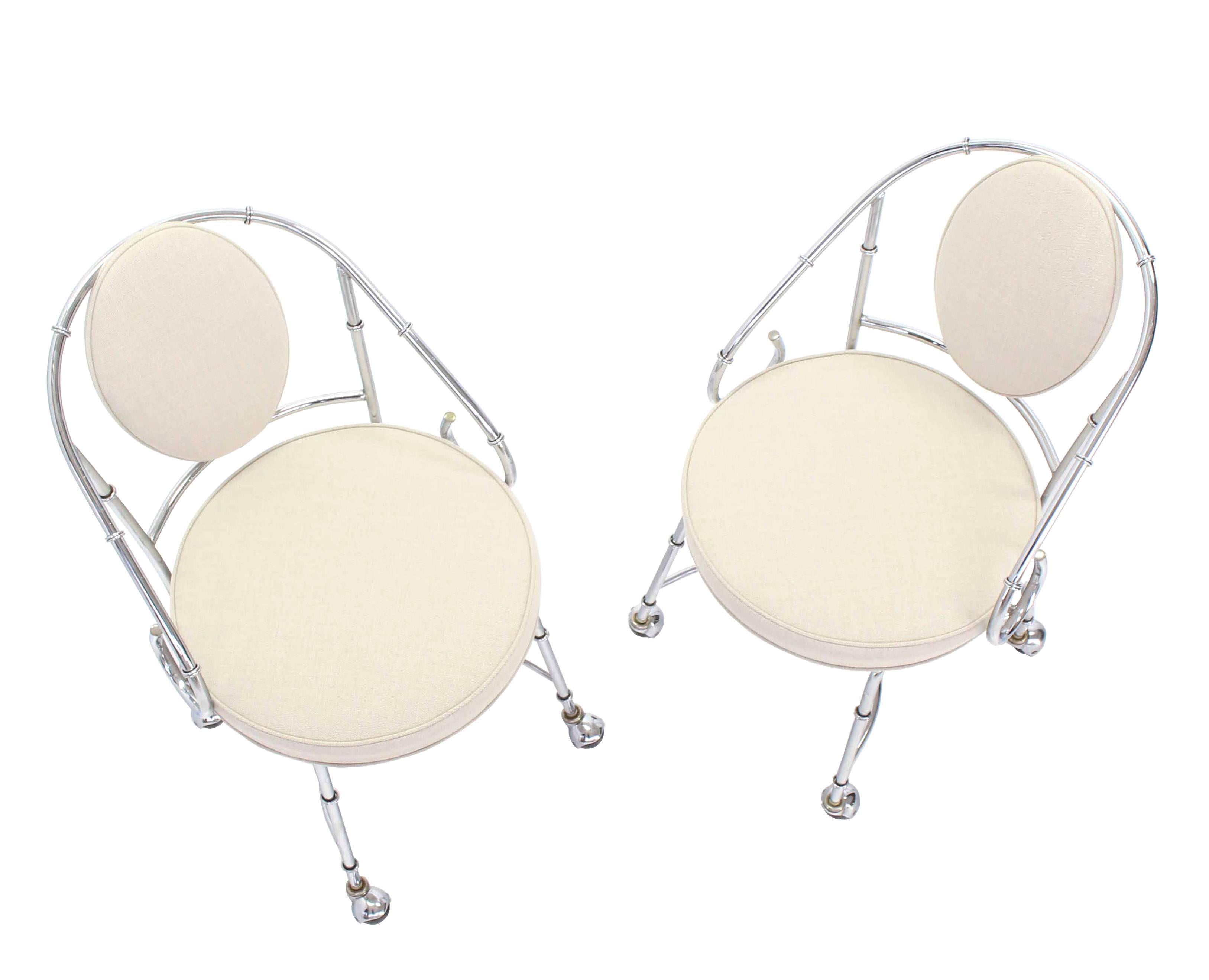Mid-Century Modern Pair of Faux Bamboo Chrome Fireside Lounge Side Chairs For Sale