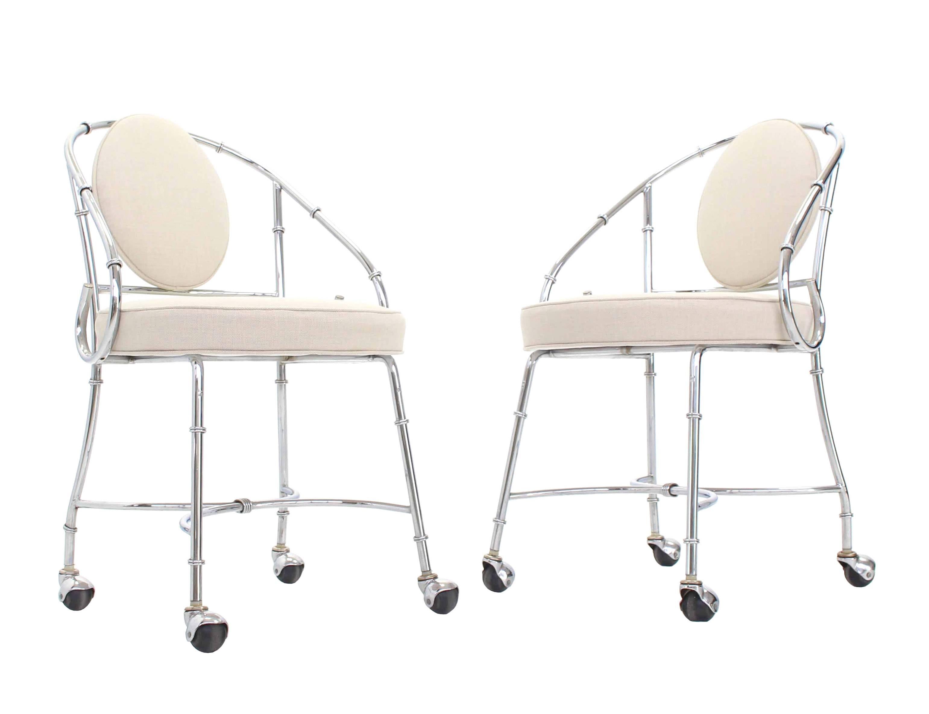 Pair of Faux Bamboo Chrome Fireside Lounge Side Chairs For Sale 1