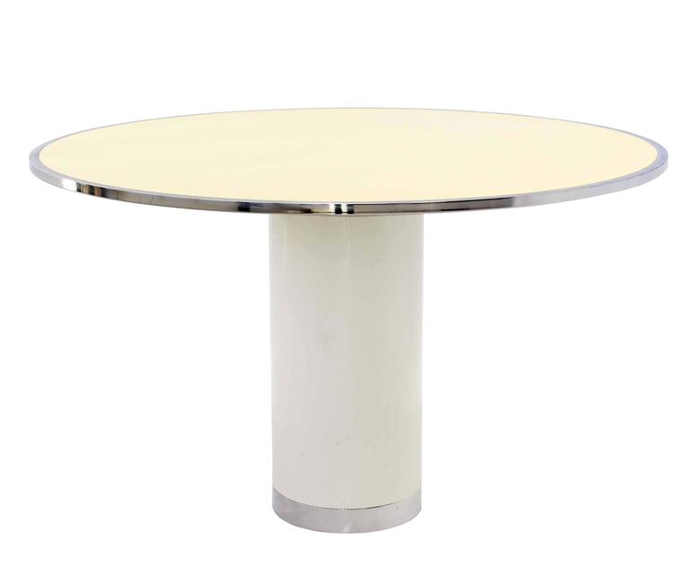 Heavy Enameled Metal Cylinder Pedestal Base Top Round Gueridon Dining