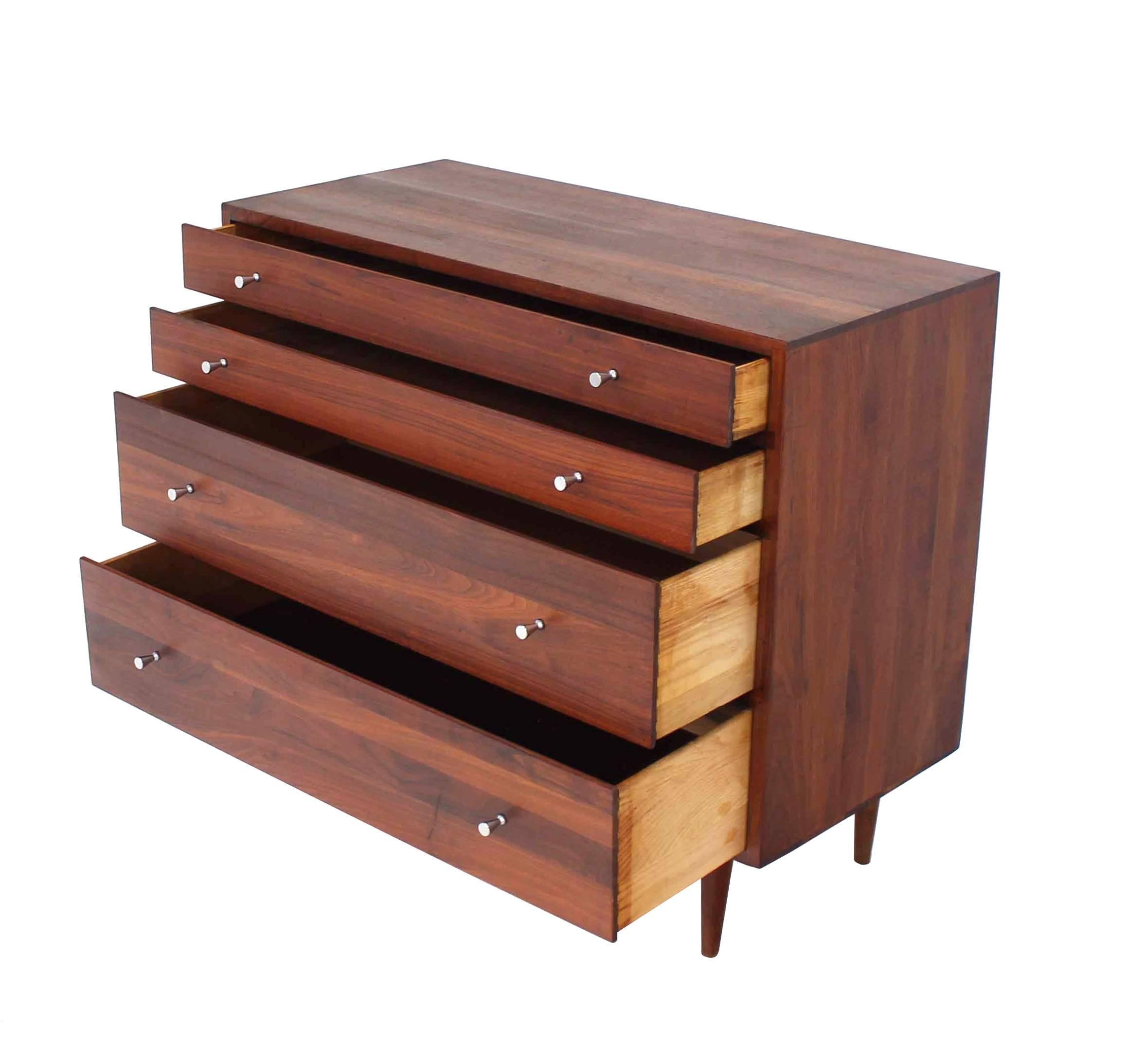20th Century Mid Century Modern Solid Walnut Four Drawer Dresser