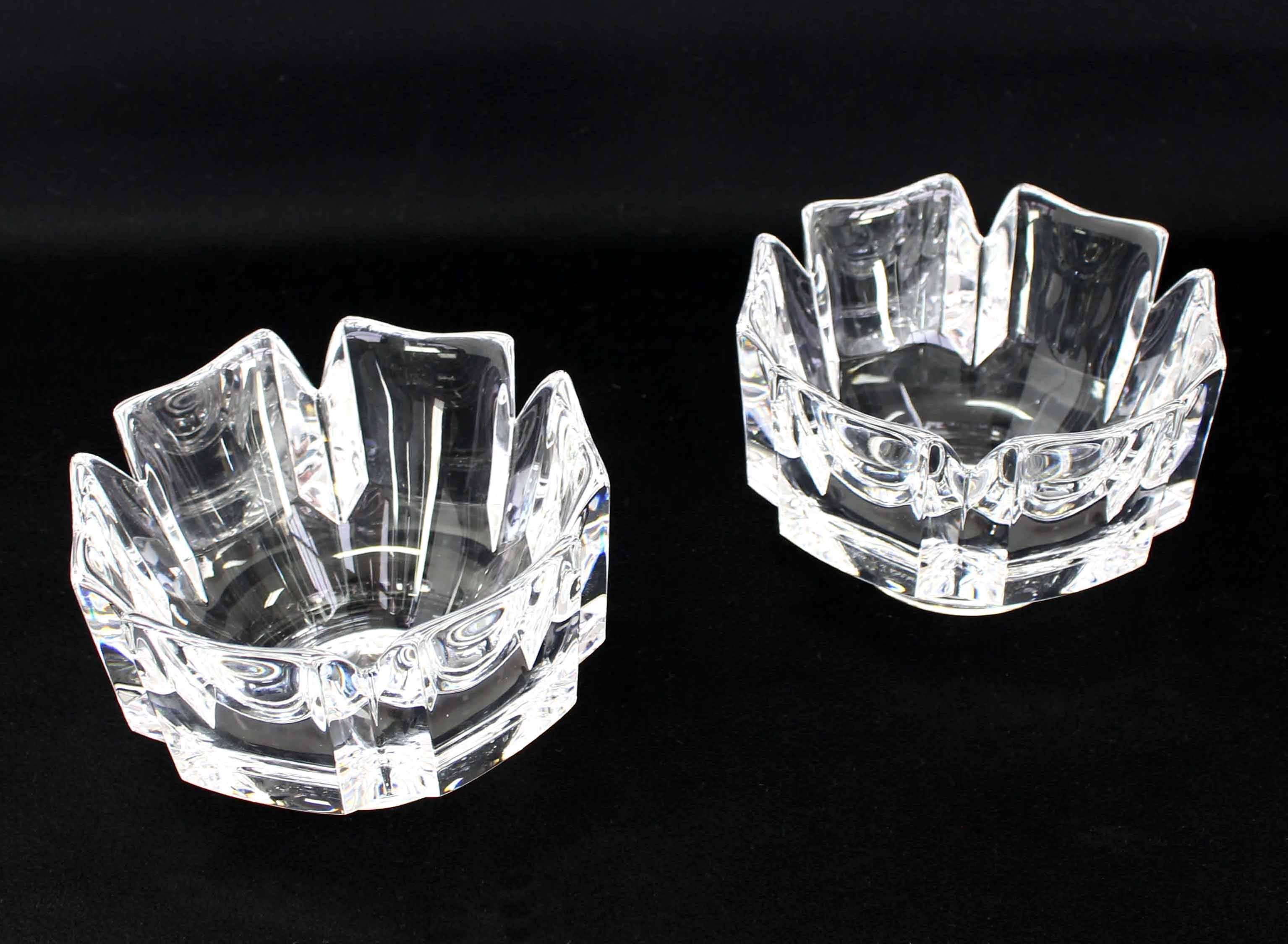 Mid-Century Modern Pair of Heavy Crystal Bowl Vases by Orrefors For Sale