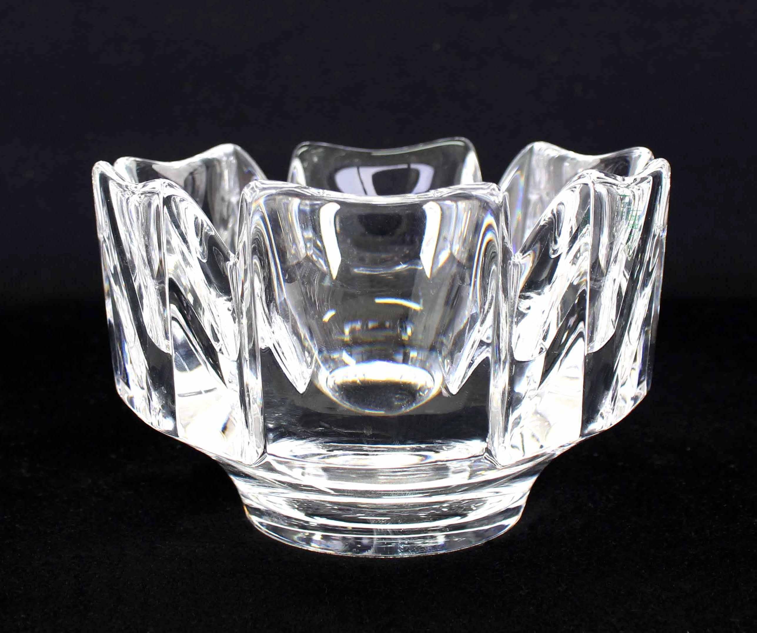 Pair of Heavy Crystal Bowl Vases by Orrefors In Excellent Condition For Sale In Rockaway, NJ