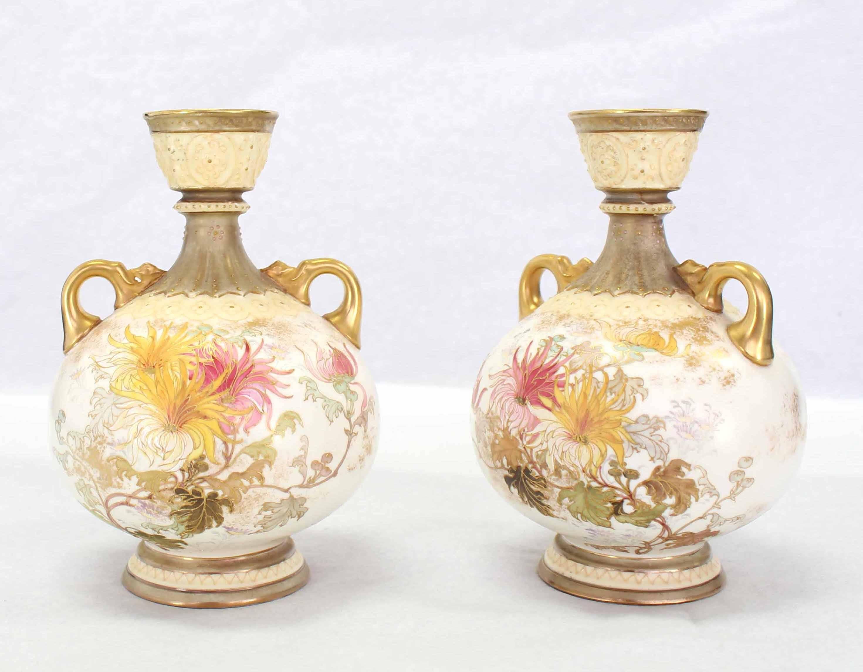 Pair of Royal Worcester Porcelain Vases For Sale 3