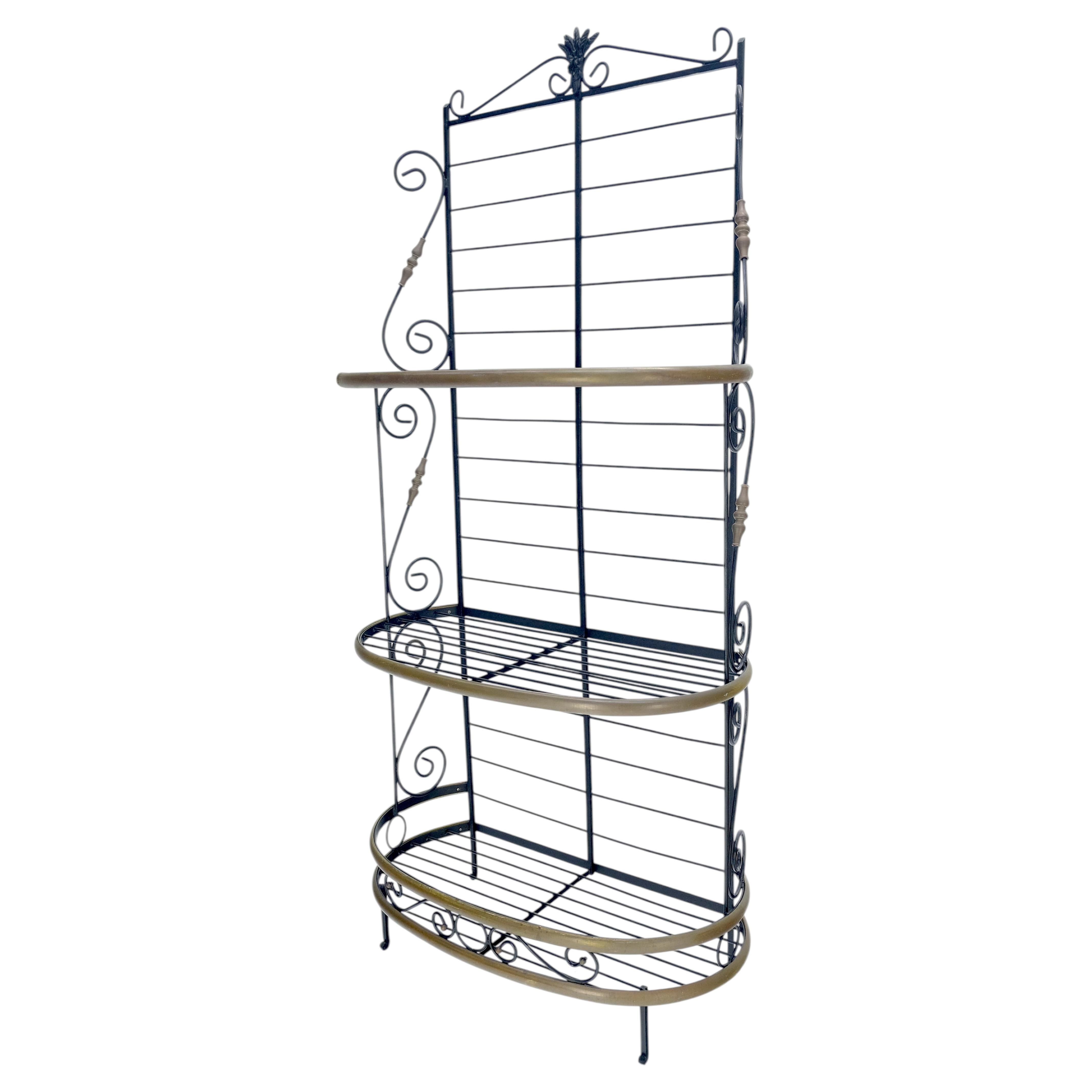 Brass & Wrought Iron 3-Tier Shelving Antique French Baker's Rack For Sale
