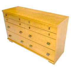Comò Mid-Century Modern in acero "Birds Eye" chiaro con 8 cassetti, in condizioni PERFETTE!