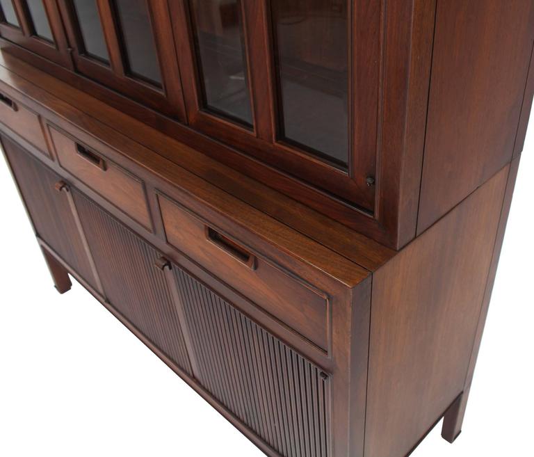 Mid Century Modern Fluted Doors Walnut China Cabinet Hutch