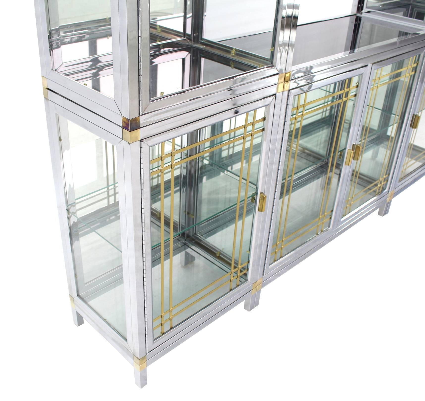 American Spectacular Chrome Brass Glass Vitrine Cabinet Showcase