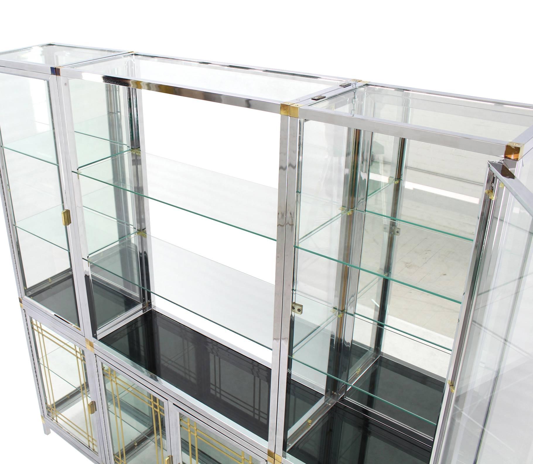 Spectacular Chrome Brass Glass Vitrine Cabinet Showcase In Excellent Condition In Rockaway, NJ