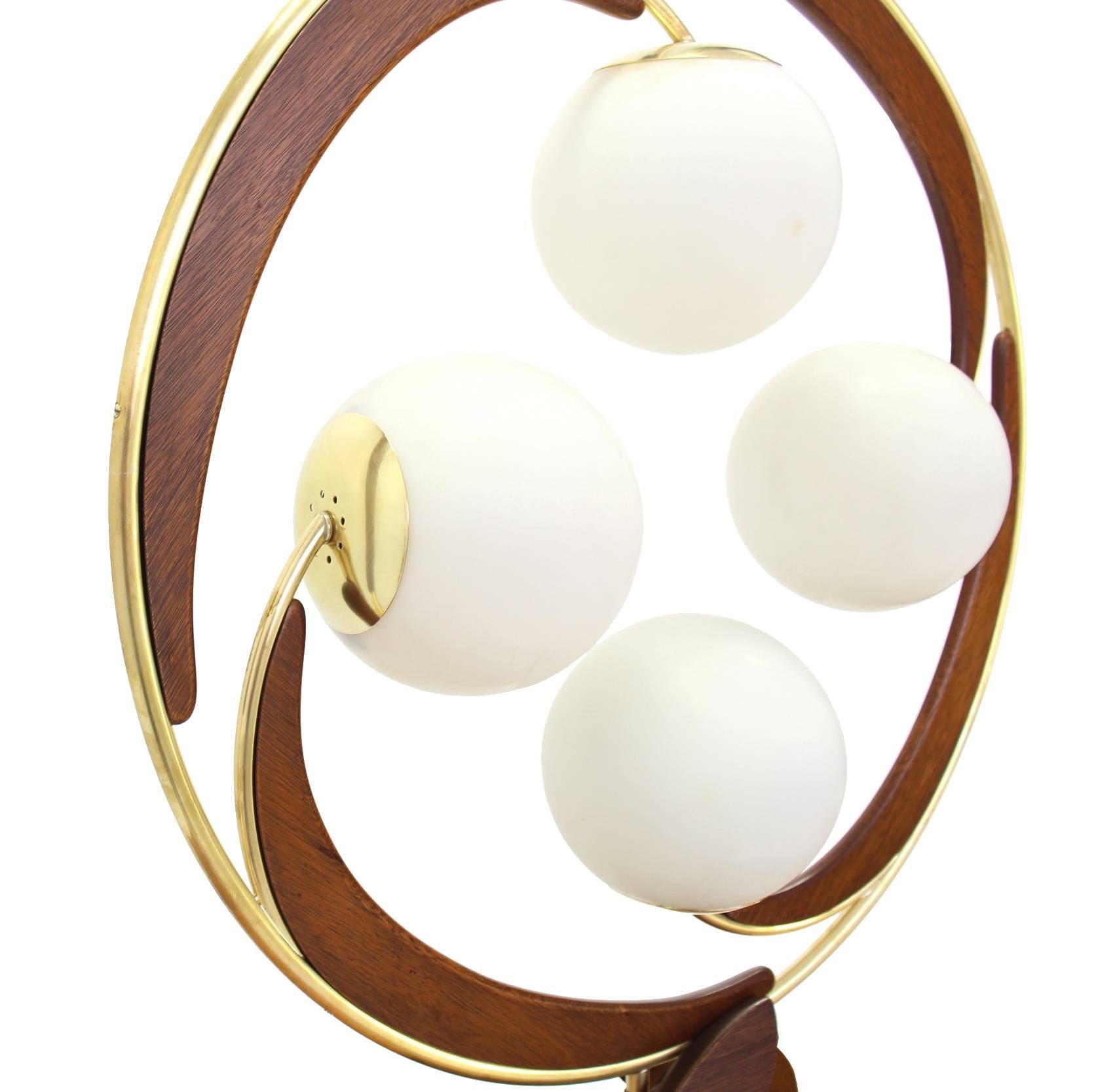 American Very Unusual Circular Shape Table Lamp Four Frosrted Glass Shades Globes