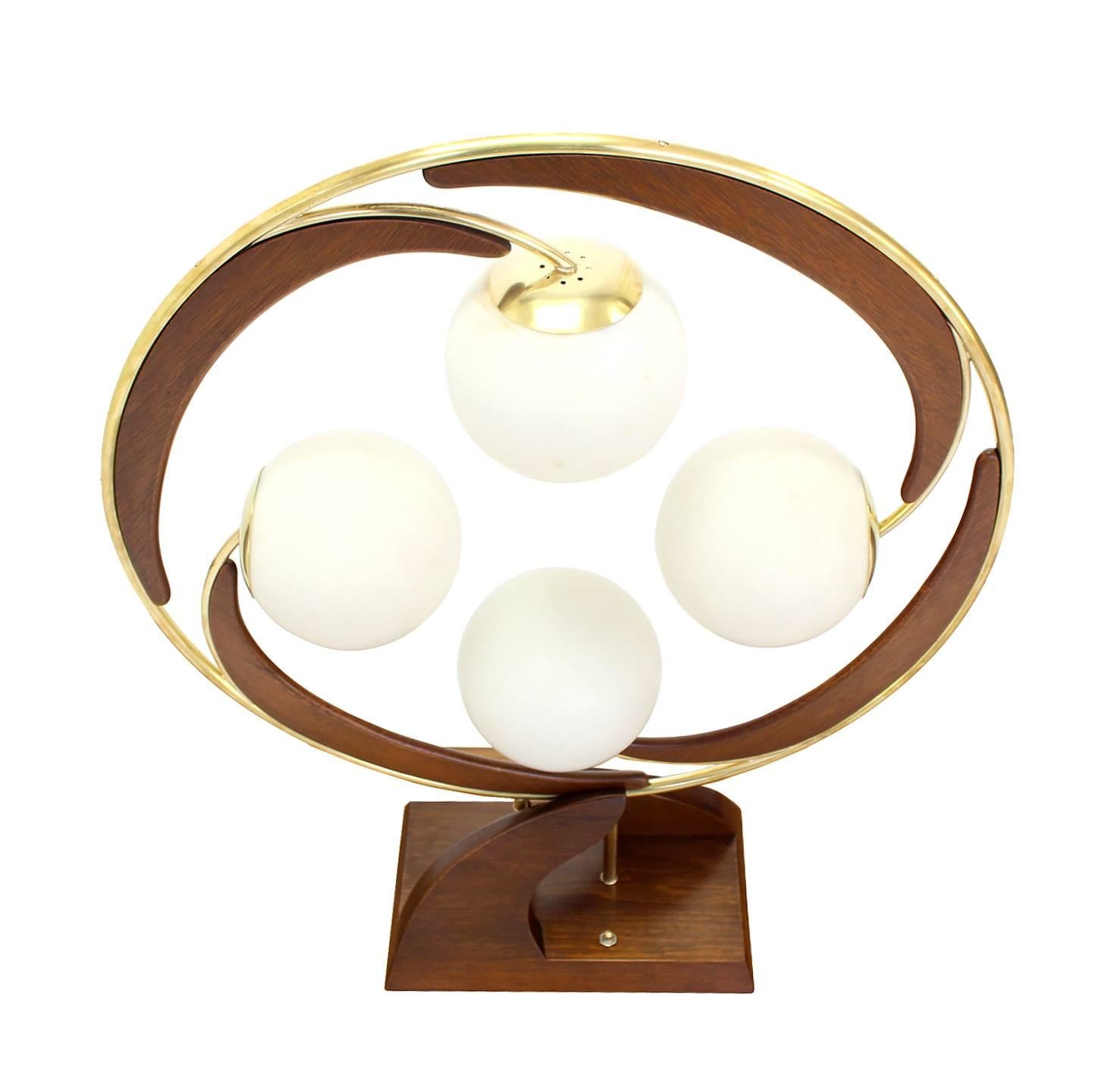 Very Unusual Circular Shape Table Lamp Four Frosrted Glass Shades Globes 1