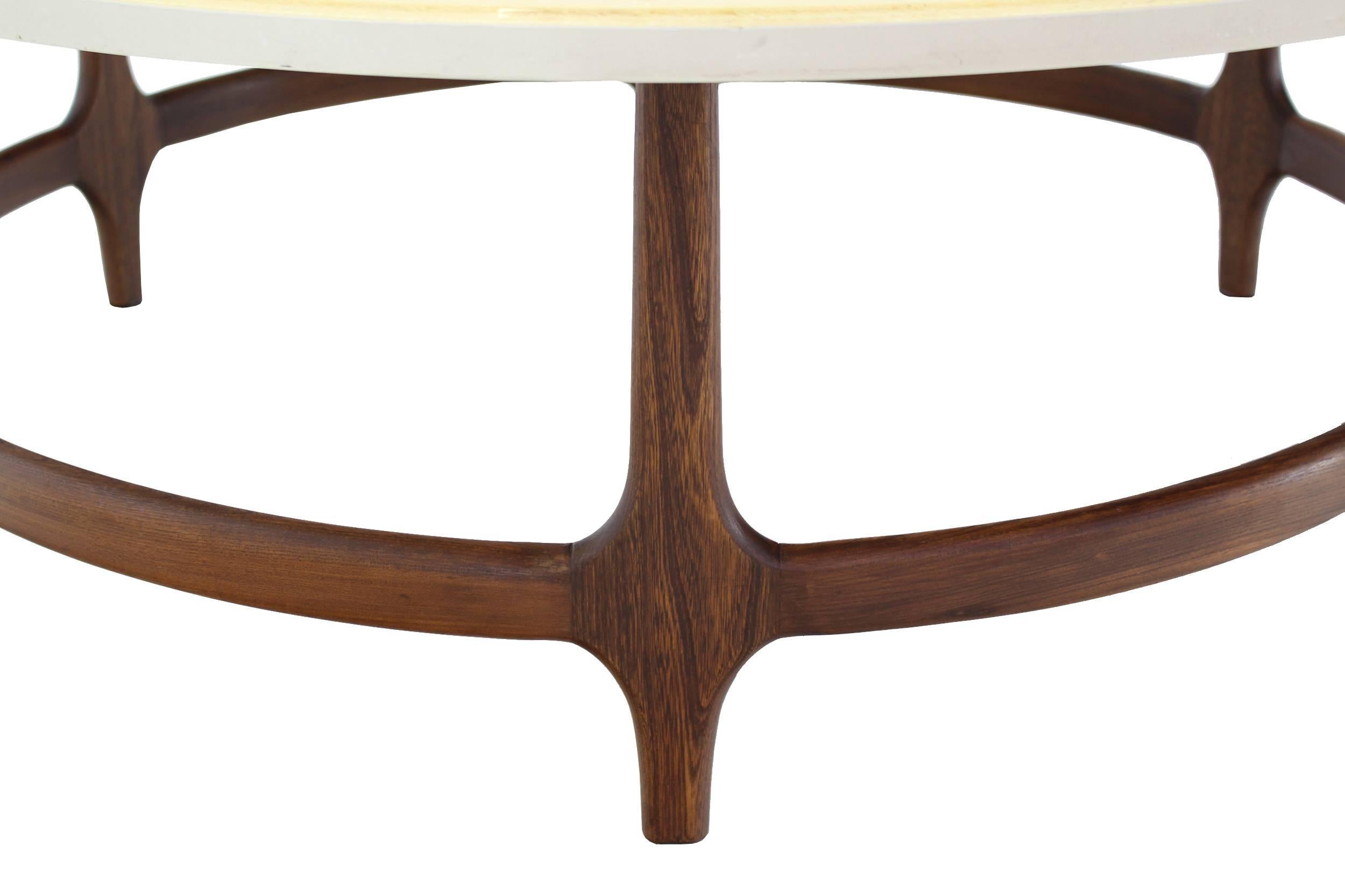 20th Century Decorative Mid-Century Modern Walnut Base Round Coffee Table For Sale