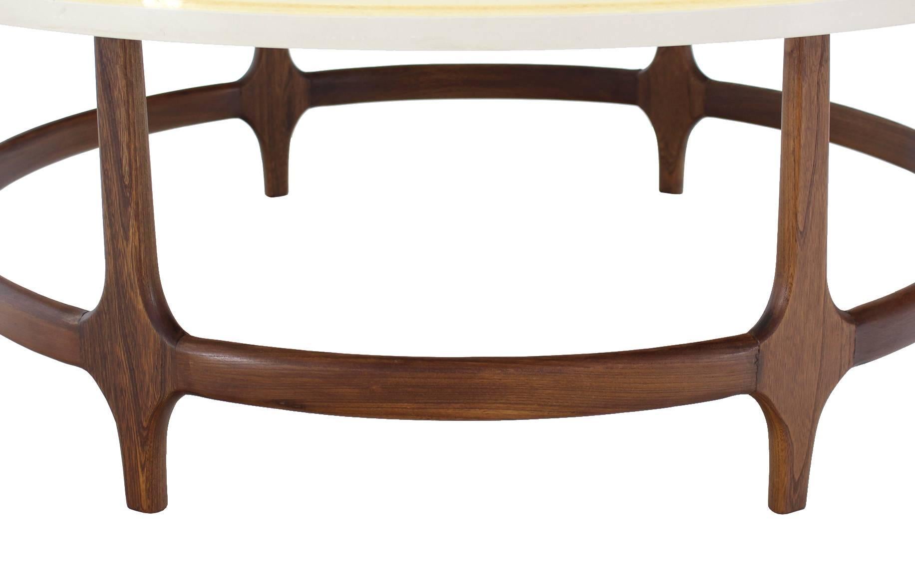 Decorative Mid-Century Modern Walnut Base Round Coffee Table For Sale 2