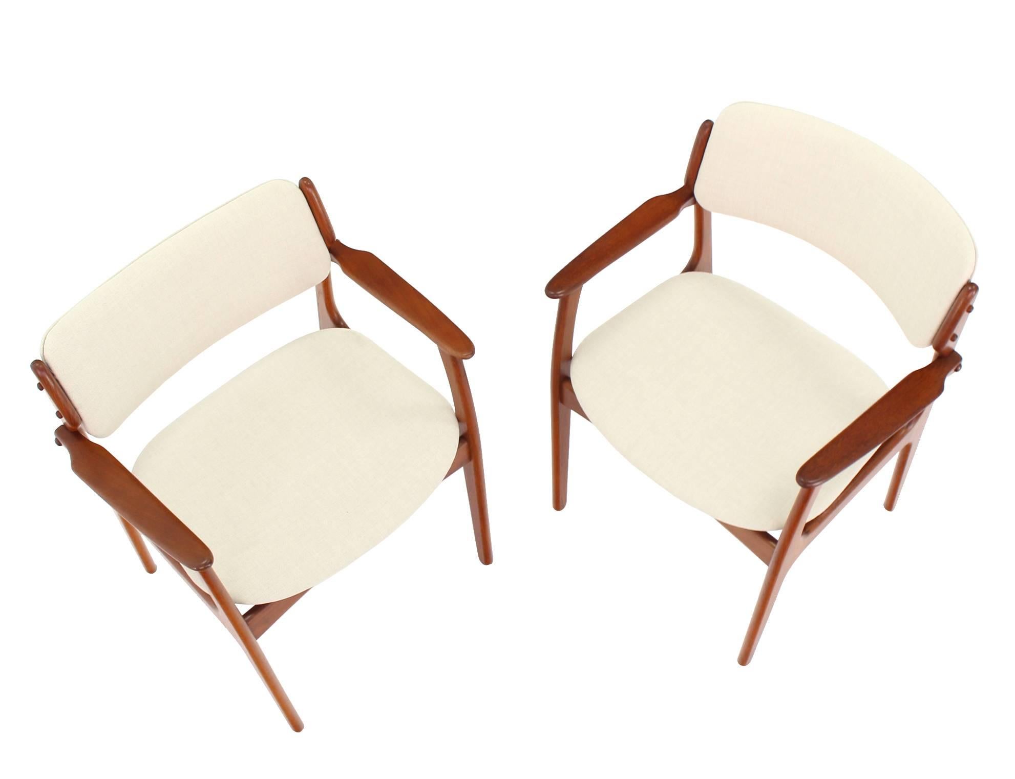 Lacquered Pair of Two Danish Mid Century Modern Arm Dining Chairs