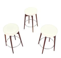 Three Mid-Century Modern Walnut Bar Stools