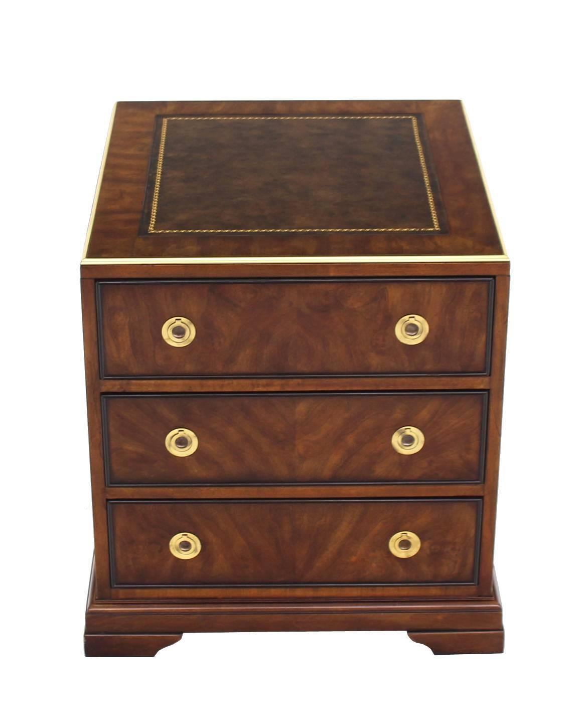 Mid-Century Modern Three Drawer Campaign Style Three-Drawer Chest Occasional Cabinet Stand Table For Sale
