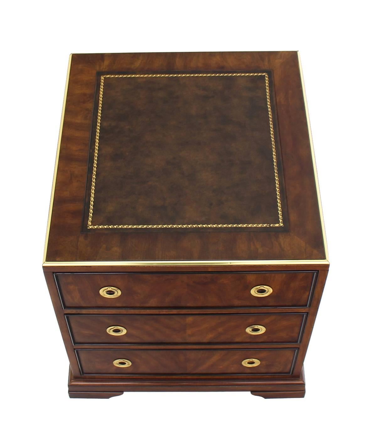 American Three Drawer Campaign Style Three-Drawer Chest Occasional Cabinet Stand Table For Sale