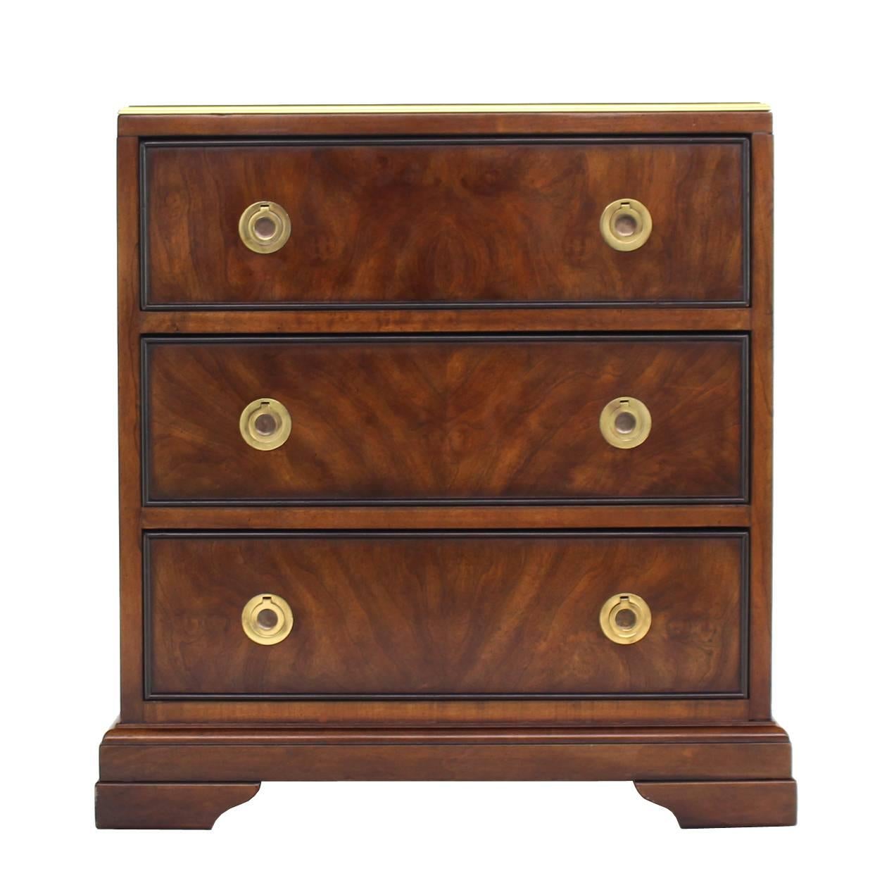 Three Drawer Campaign Style Three-Drawer Chest Occasional Cabinet Stand Table For Sale 1