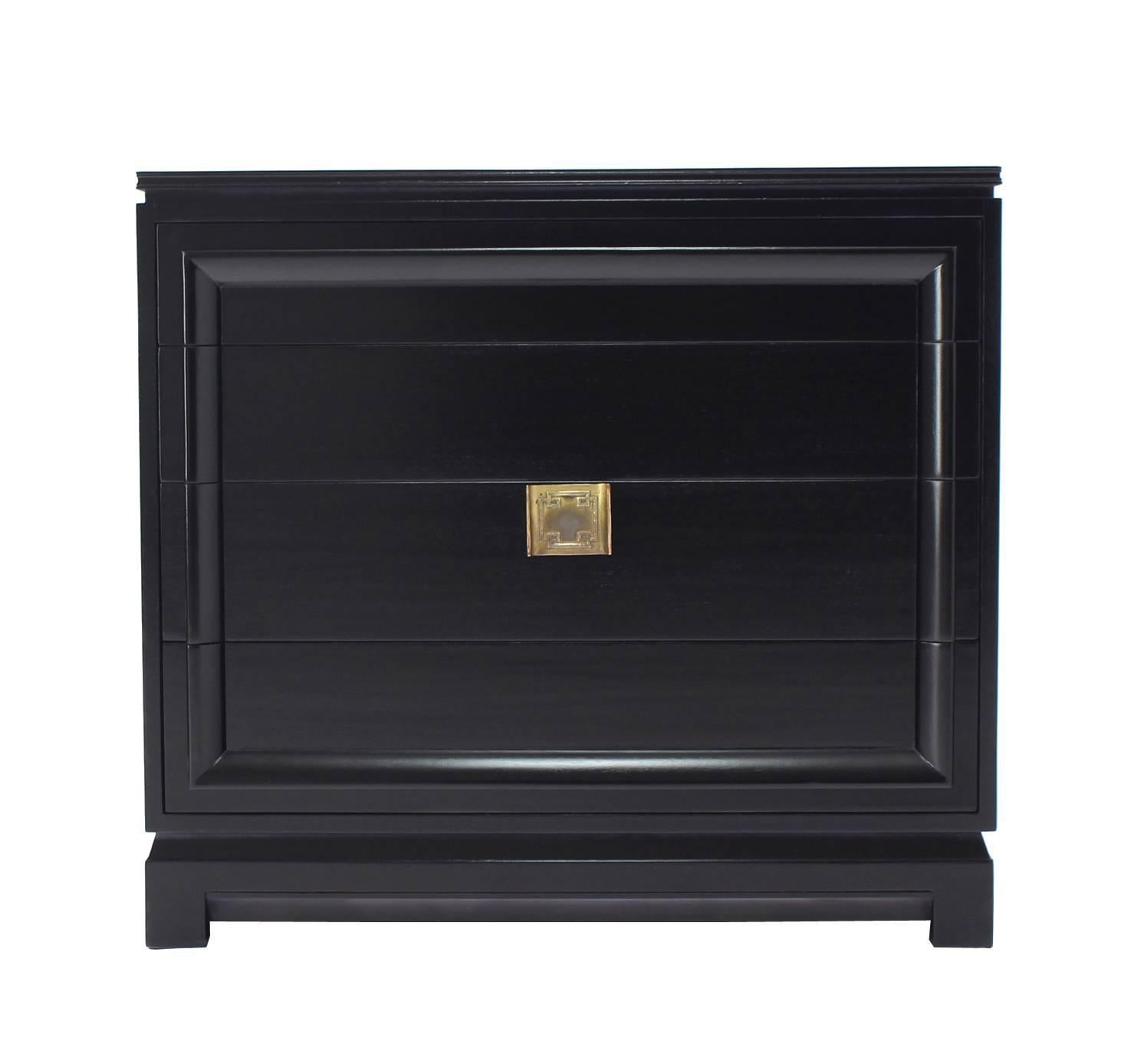 20th Century Black Lacquer Four Drawer Bachelor Chest For Sale