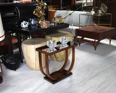U-Shape Glass Mirrored Top Art Deco Side Table