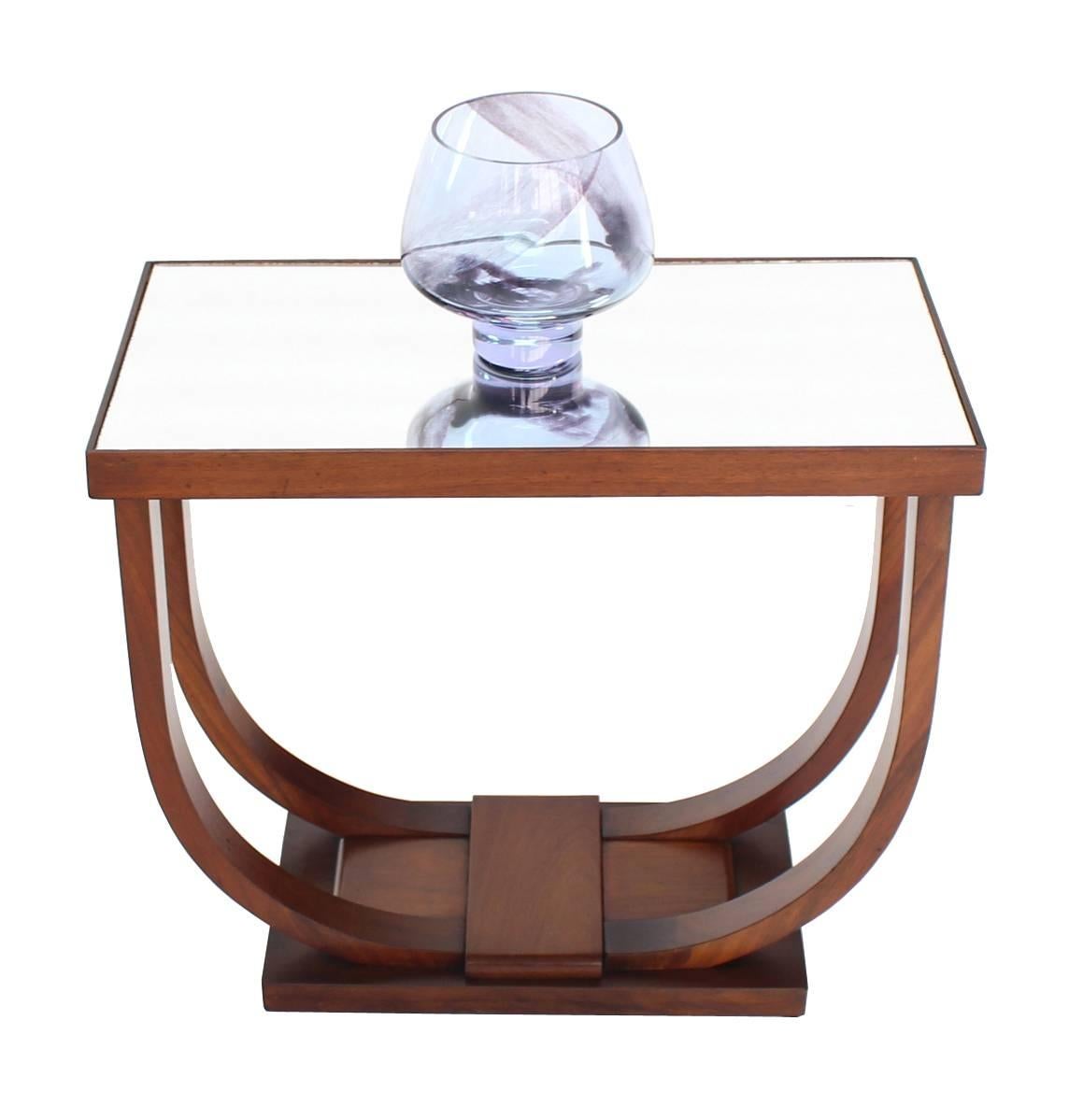 Mid-Century Modern U-Shape Glass Mirrored Top Art Deco Side Table