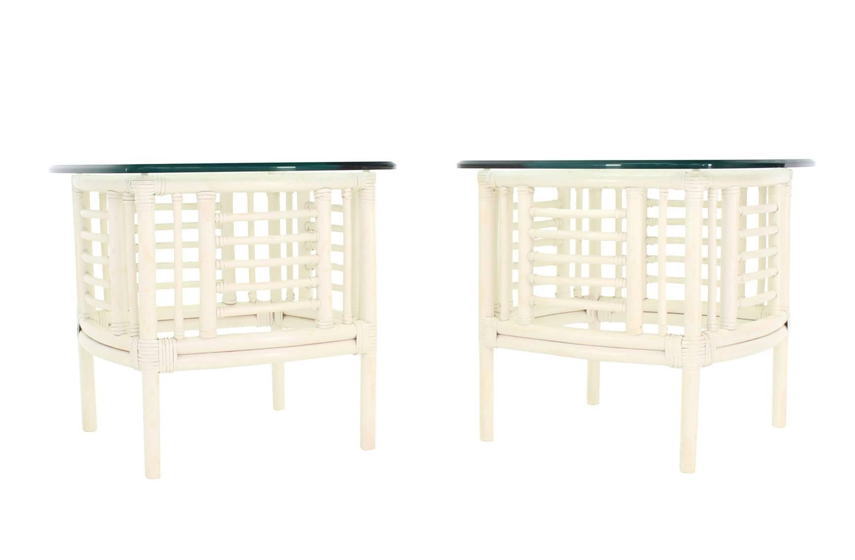 white rattan side tables