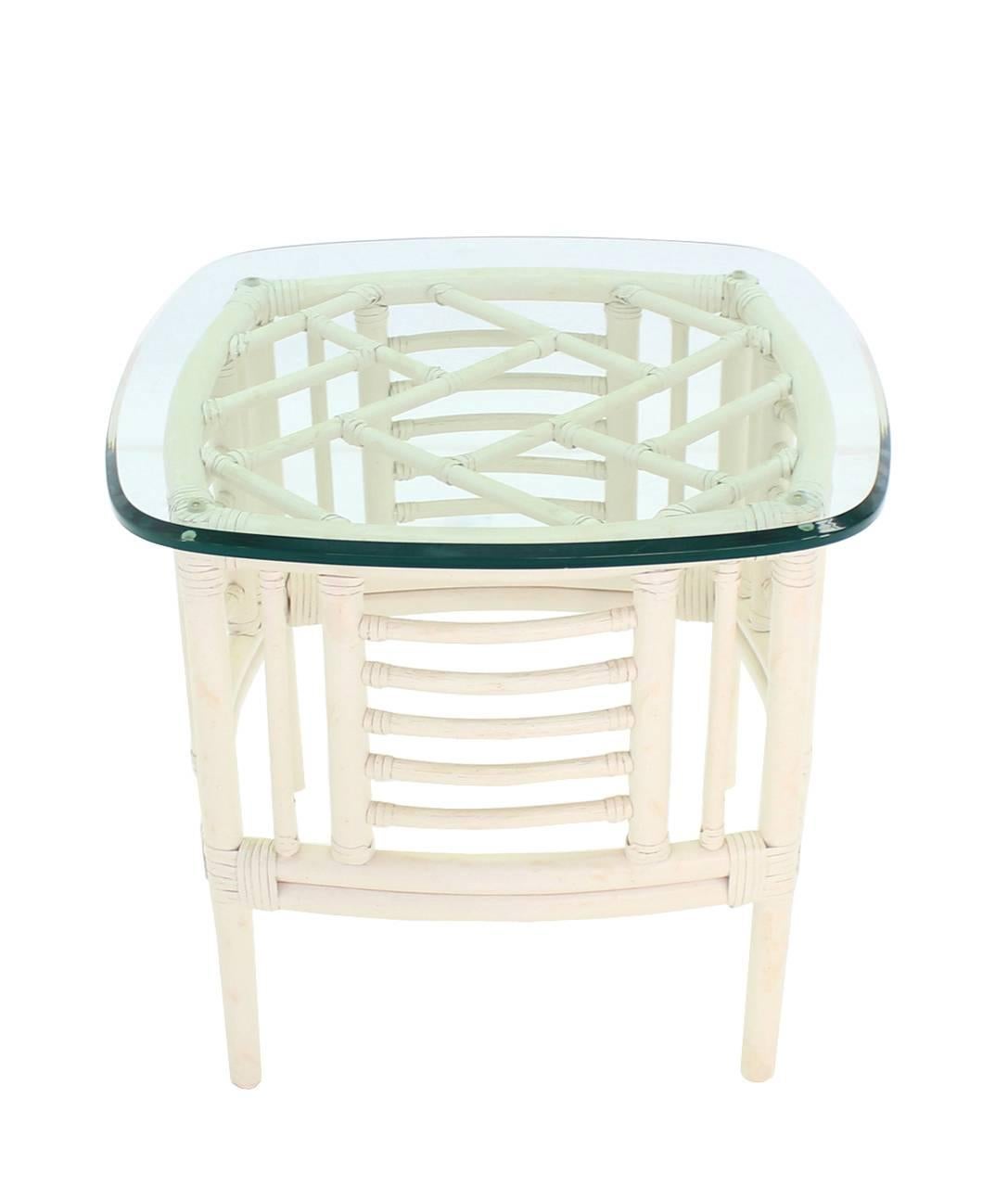 white wicker side table with glass top