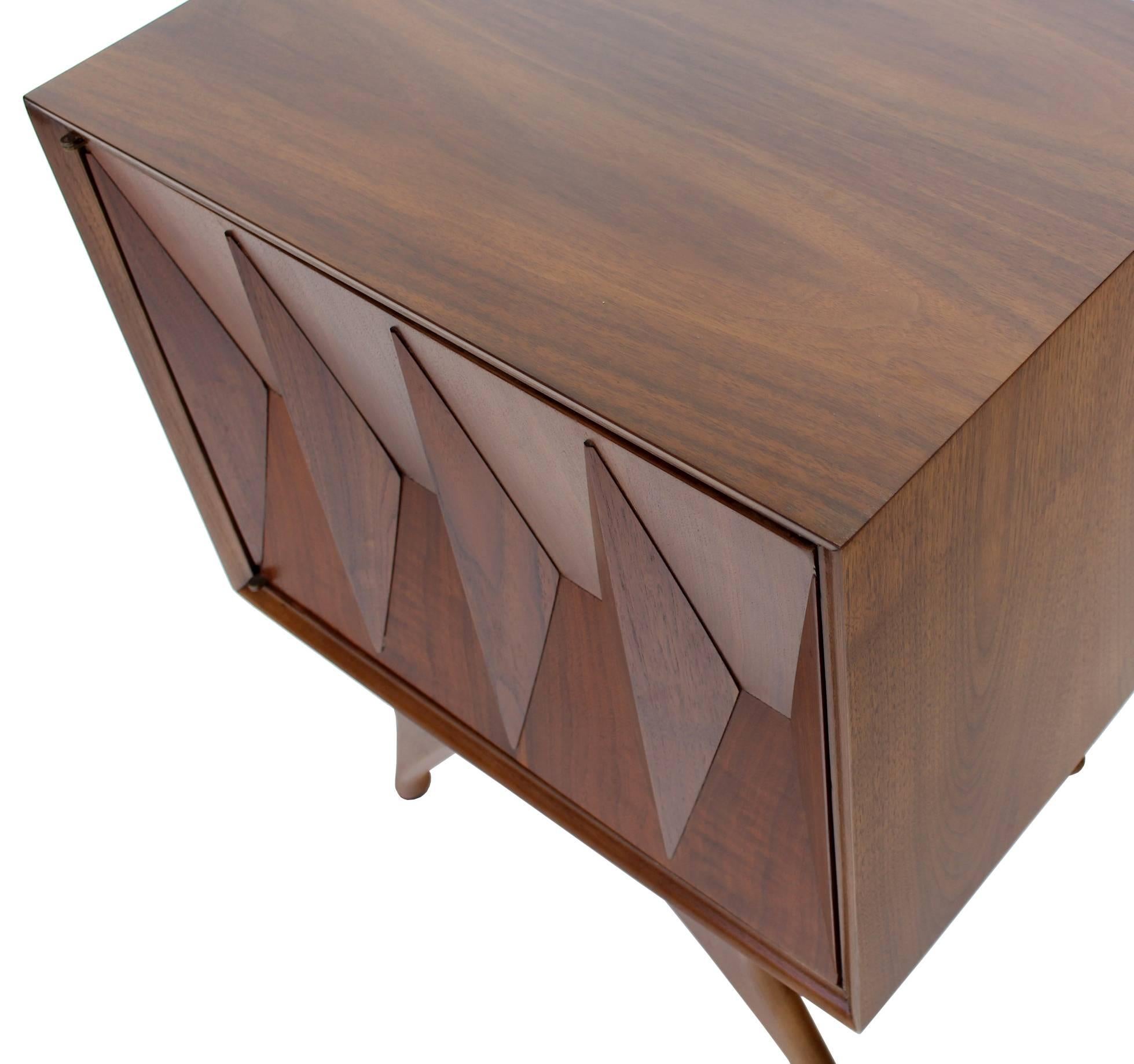 American Diamond Front Walnut Mid-Century Modern End Side Table One Door Cabinet