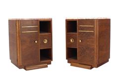 Pair of Marble-Top Art Deco Burl Walnut Nightstands