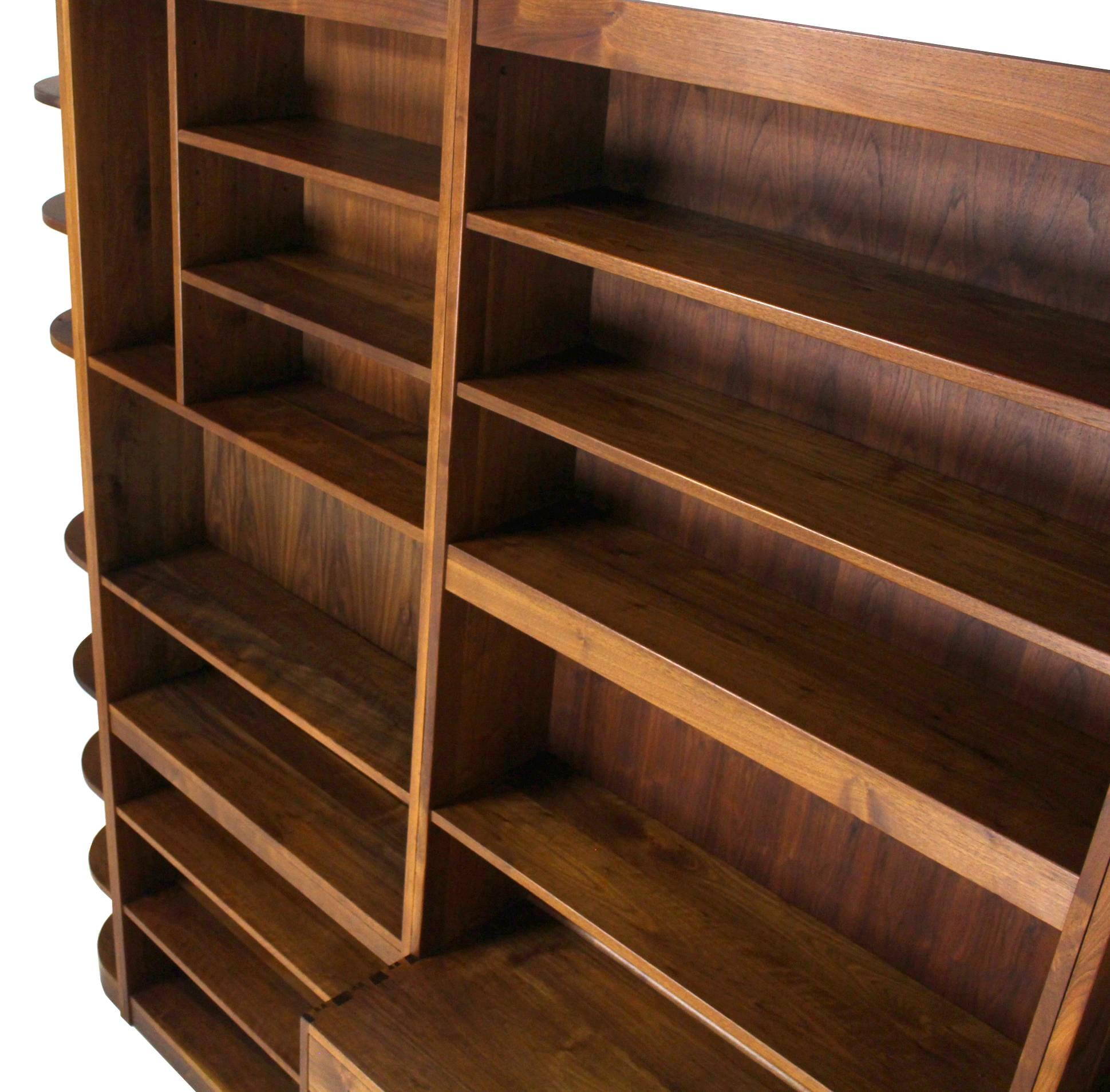 Large All Solid Walnut Shelving Wall Unit Bookcase Nakashima Style In Excellent Condition In Rockaway, NJ