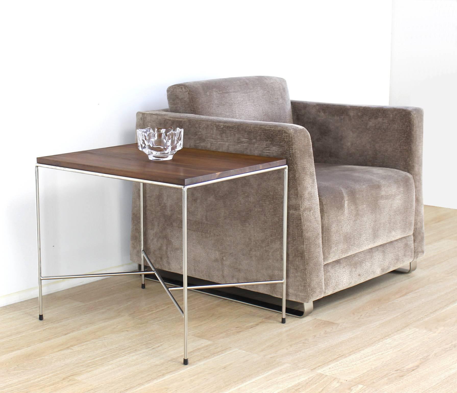Modern upholstered lounge club box shape chair by Bernhardt.
