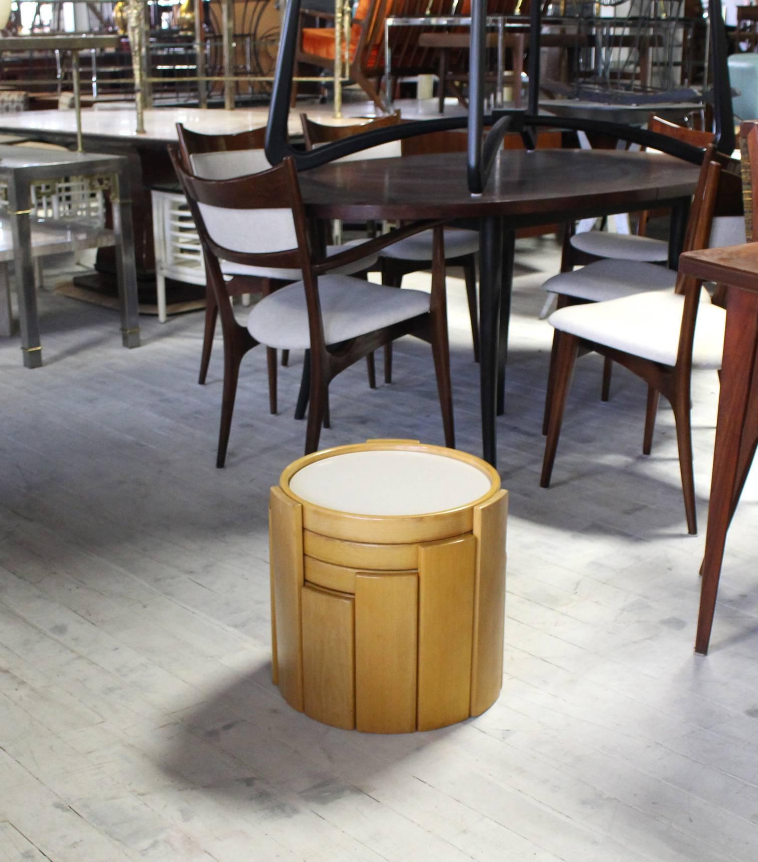 Set of bent wood round nesting coffee side tables by Cassina.