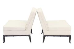 Pair of Horn Shape Faux Bamboo Legs Slipper Chair New Upholstery