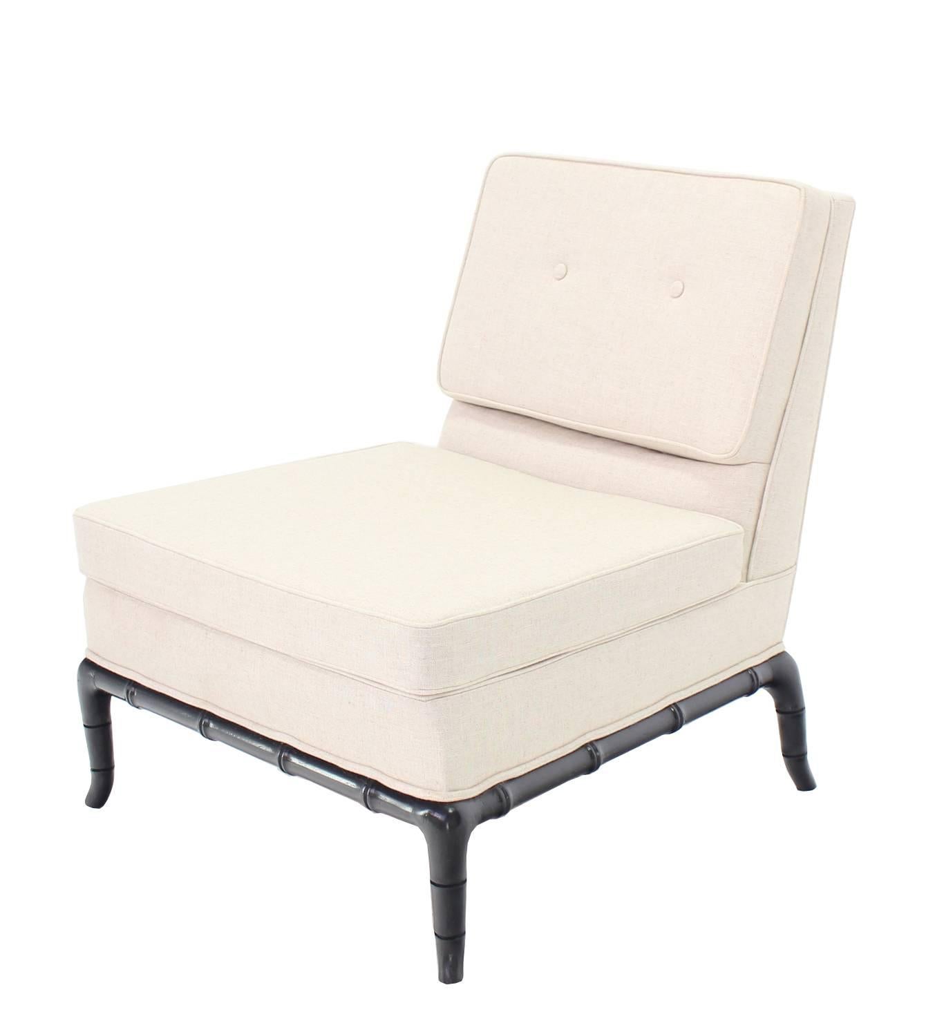 Mid-Century Modern Pair of Horn Shape  Faux Bamboo Legs Slipper Chair New Upholstery