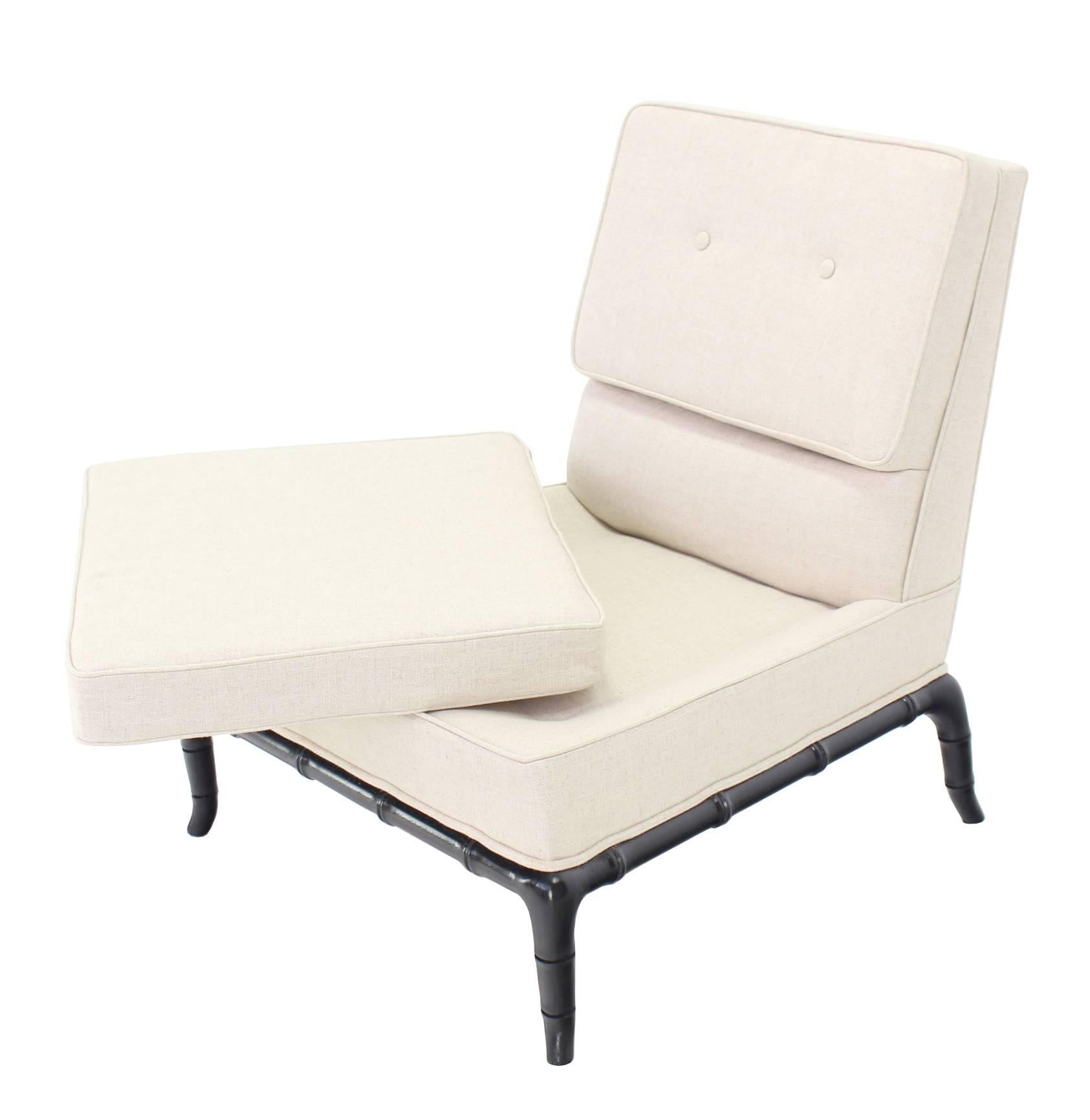 Pair of Horn Shape  Faux Bamboo Legs Slipper Chair New Upholstery 1