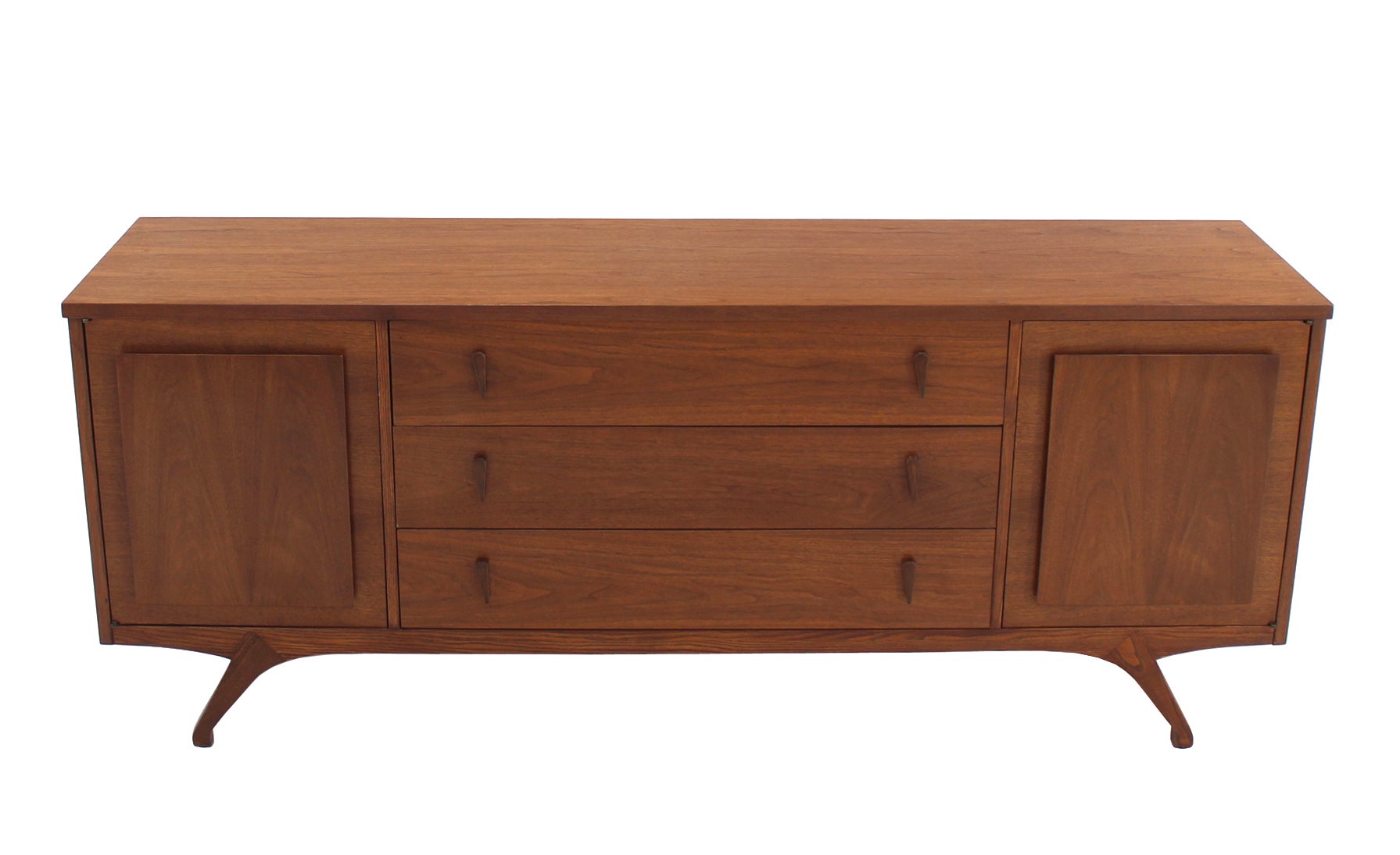 Sculptural Leg Mid Century Modern Walnut Dresser Credenza For Sale Sculptural Leg Mid Century Modern Walnut Dresser Credenza For Sale