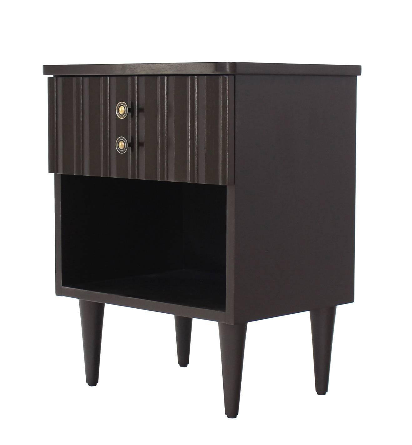 Walnut Pair of Ebonized Mid Century Modern Ebonized End Side Tables For Sale