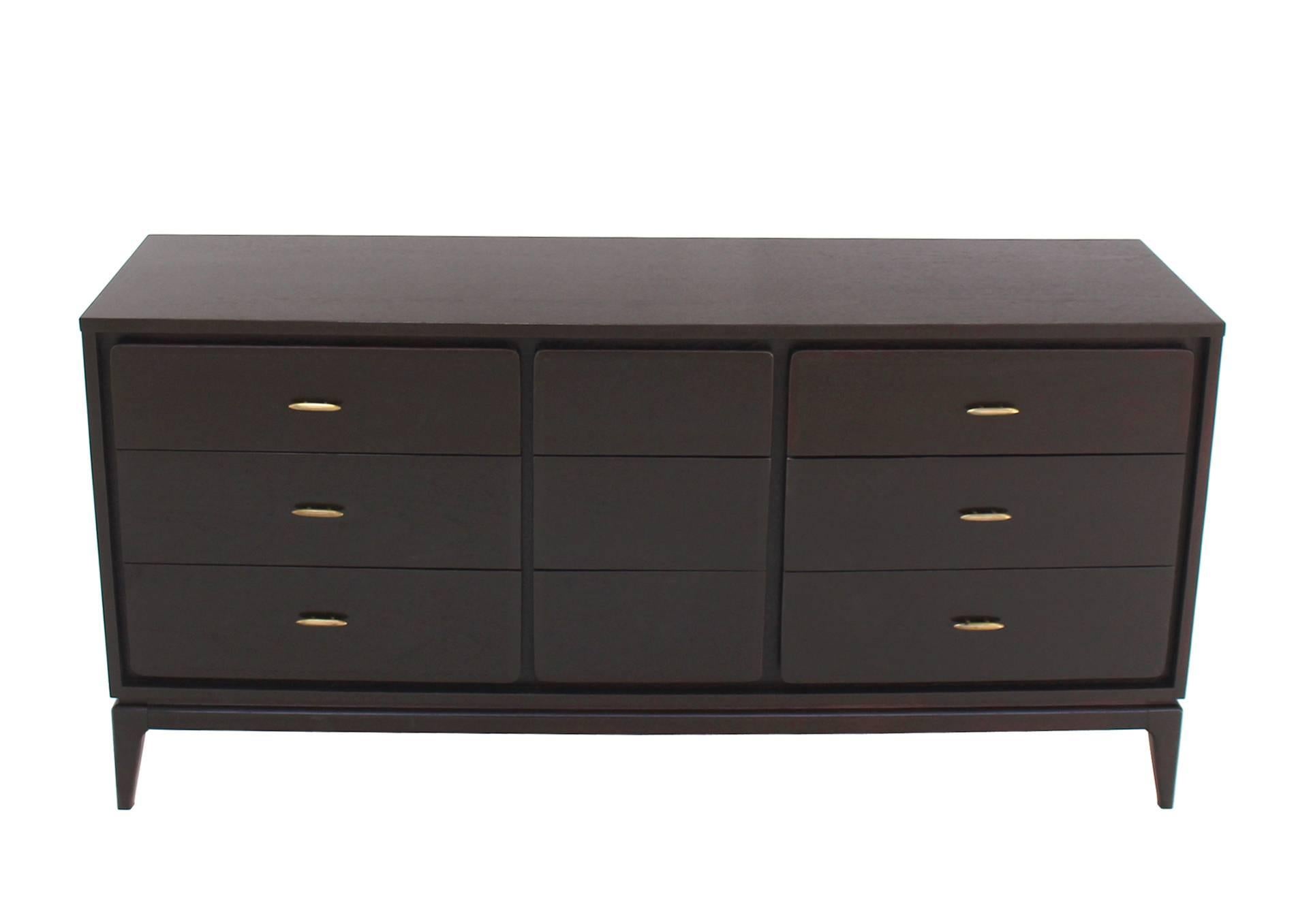 Lacquered Mid Century Modern Ebonized Five Drawer Dresser