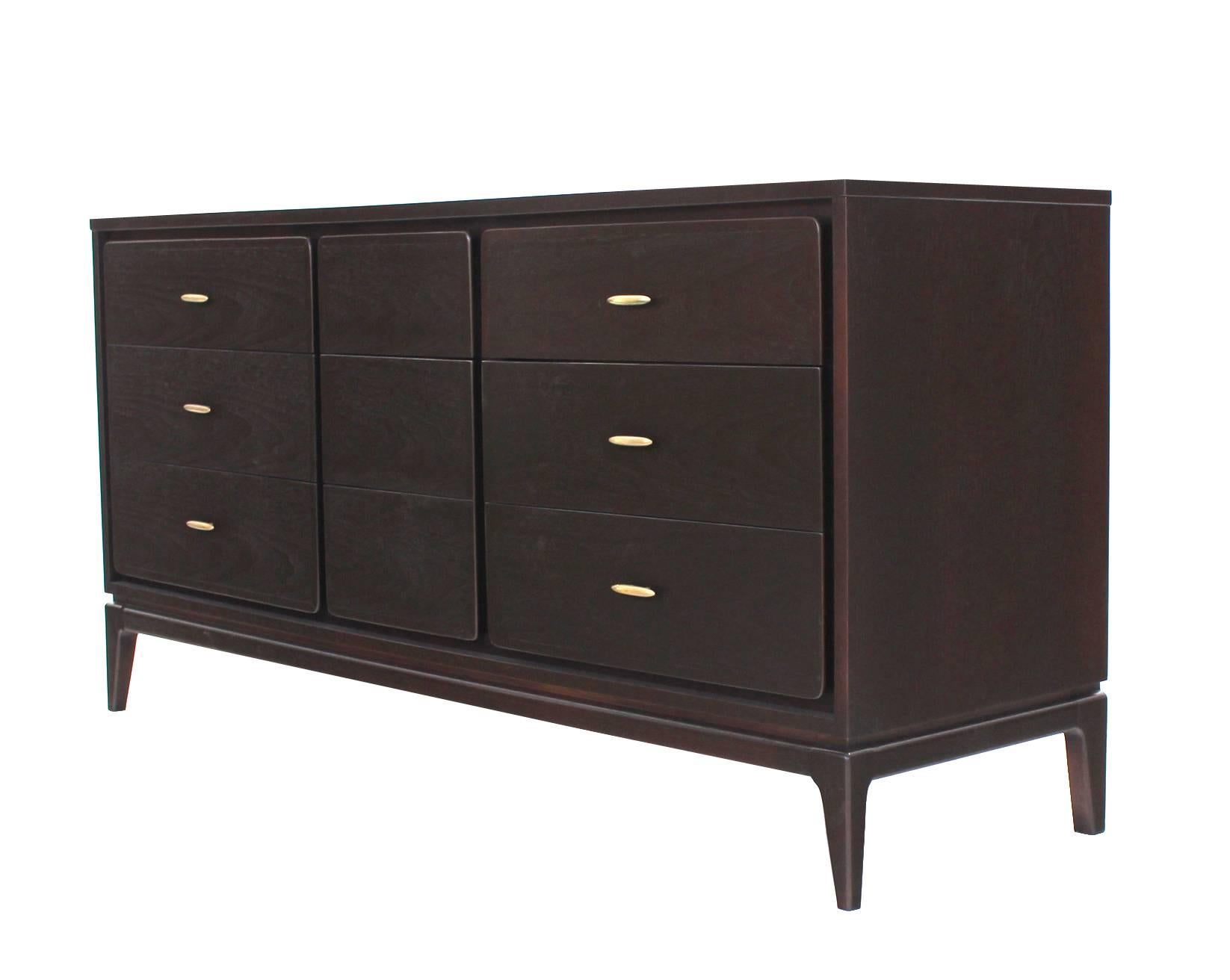 Walnut Mid Century Modern Ebonized Five Drawer Dresser