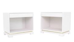 Pair of White Lacquer Grass Cloth One-Drawer Nightstands